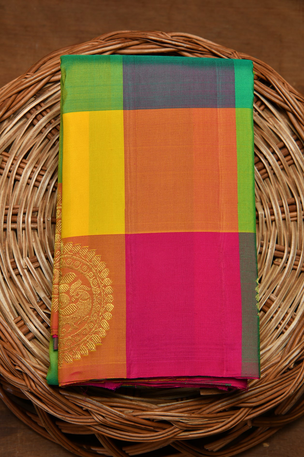  Peacock Zari Butta Multicolor Kanchipuram Silk Saree 