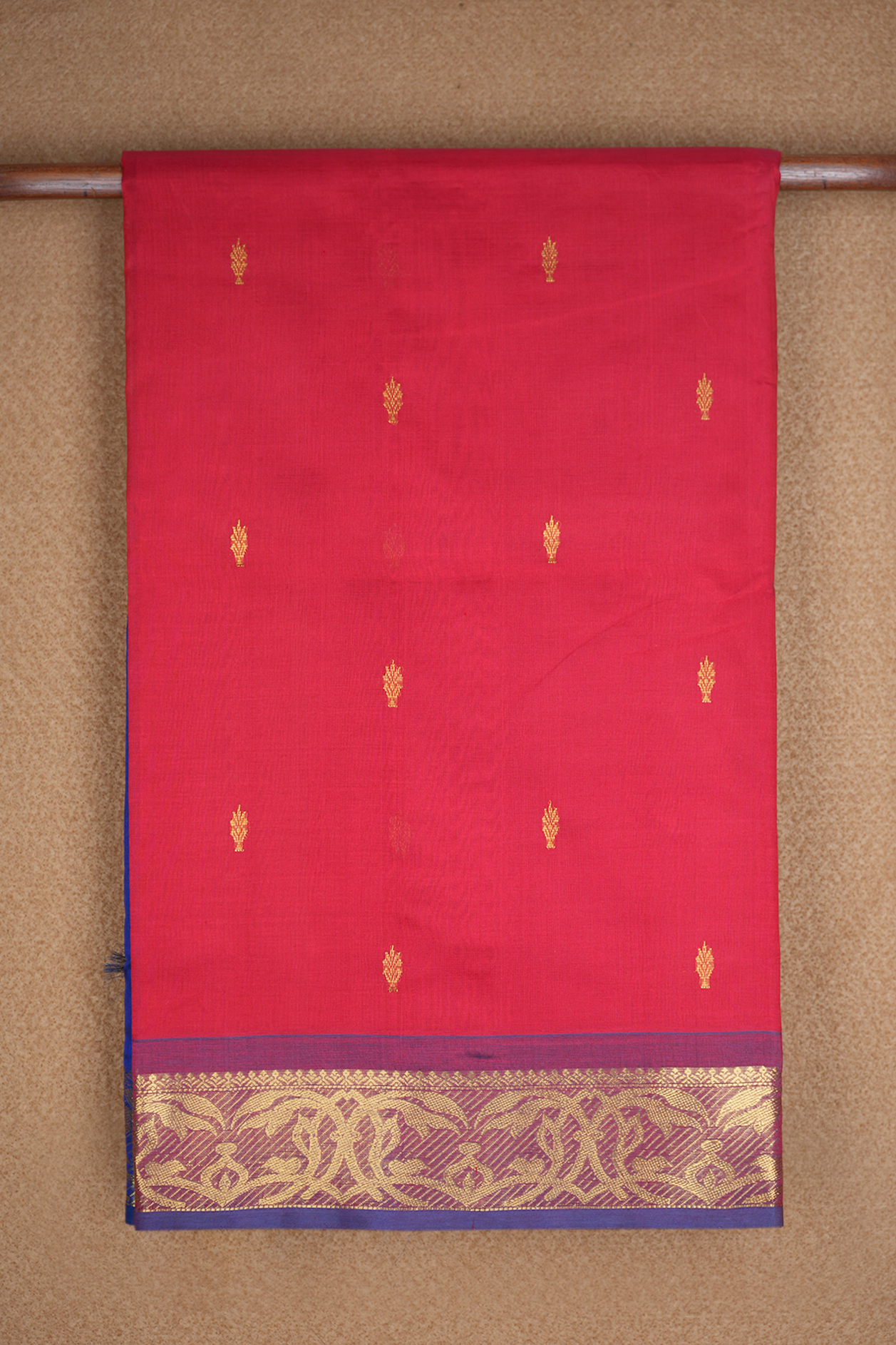  Allover Zari Motif Crimson Red Traditional Silk Cotton Saree 