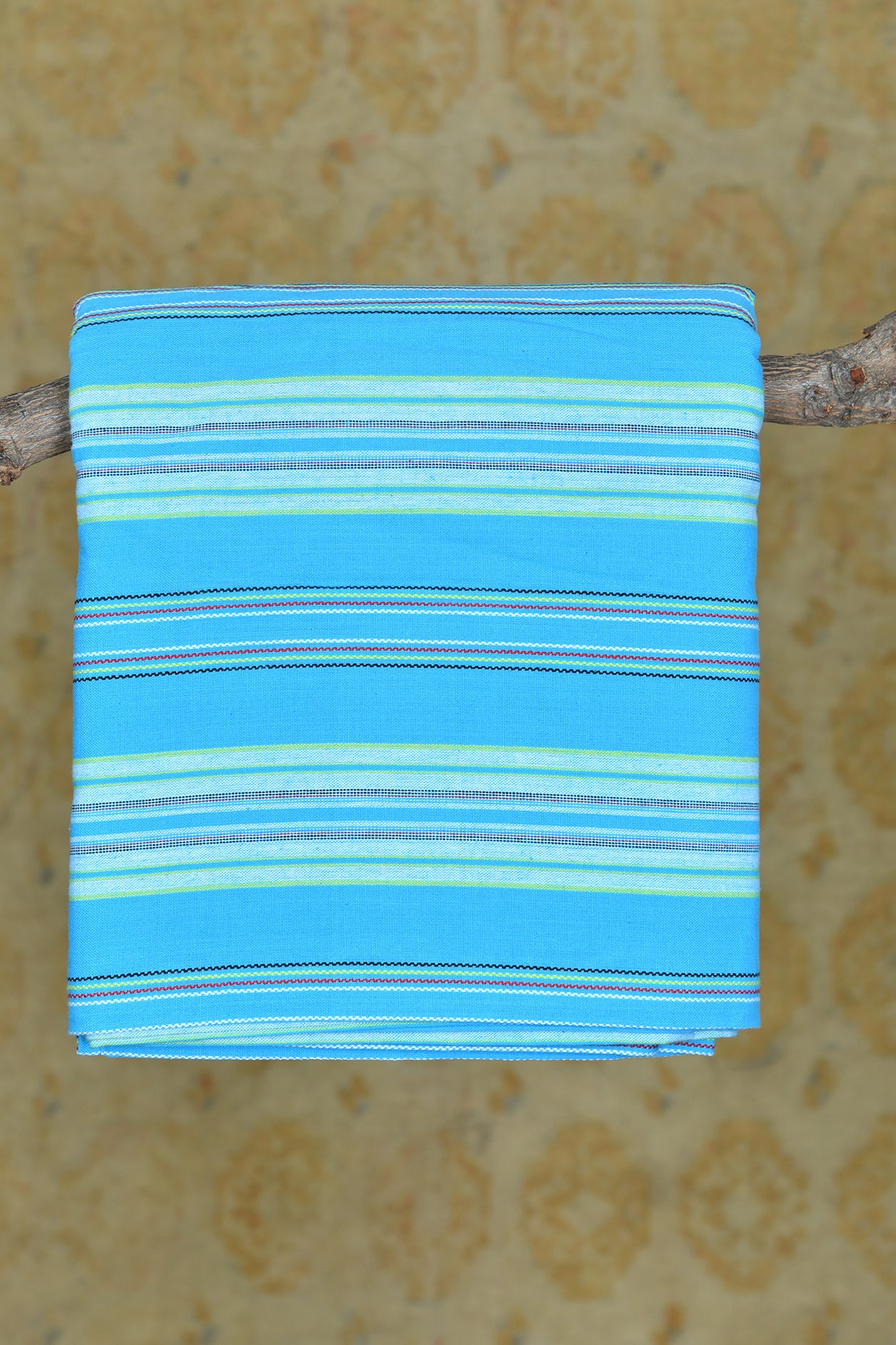  Striped Sky Blue Woven Pure Cotton Double Bedspread 