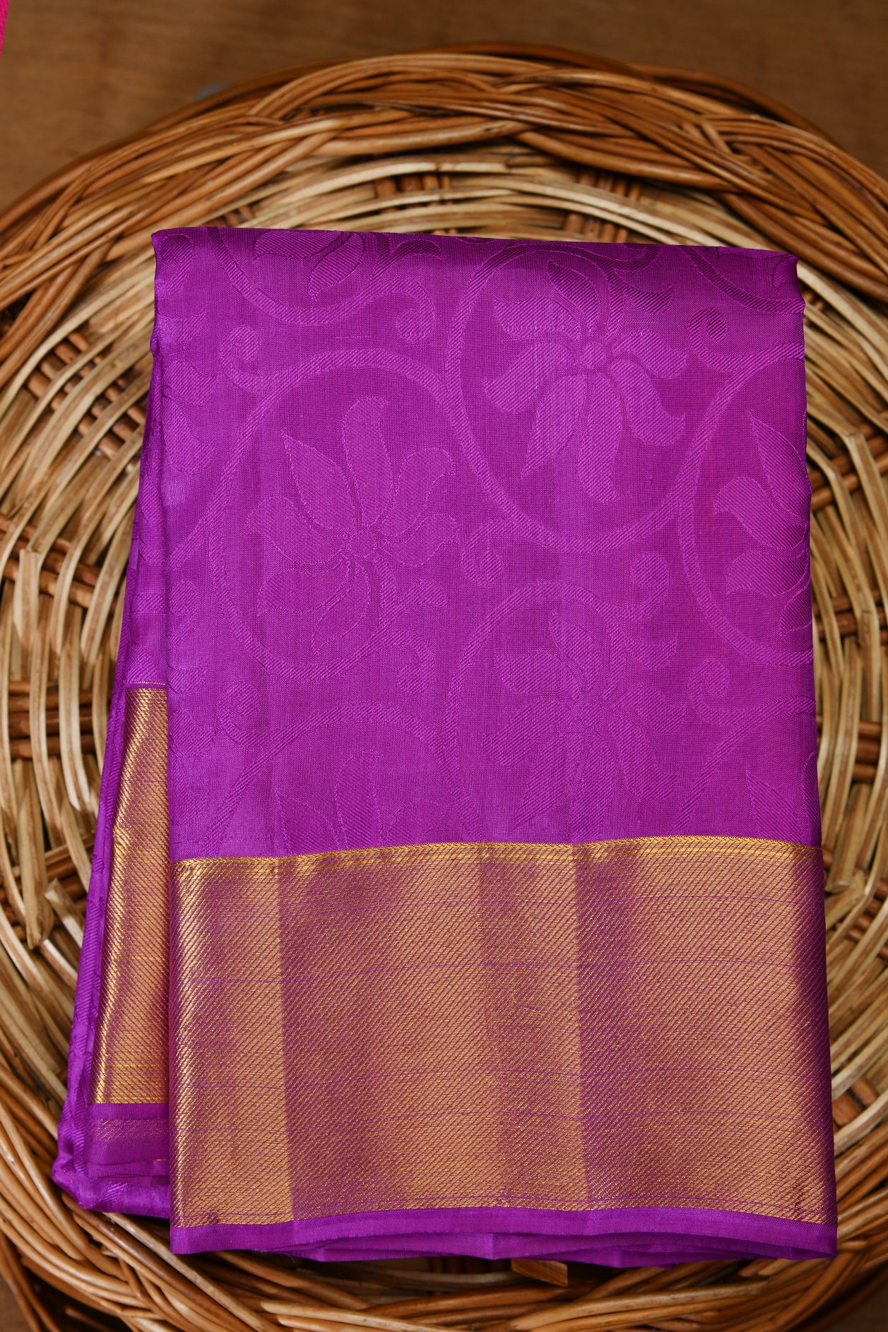  Floral Pattern Violet Kanchipuram Silk Saree 