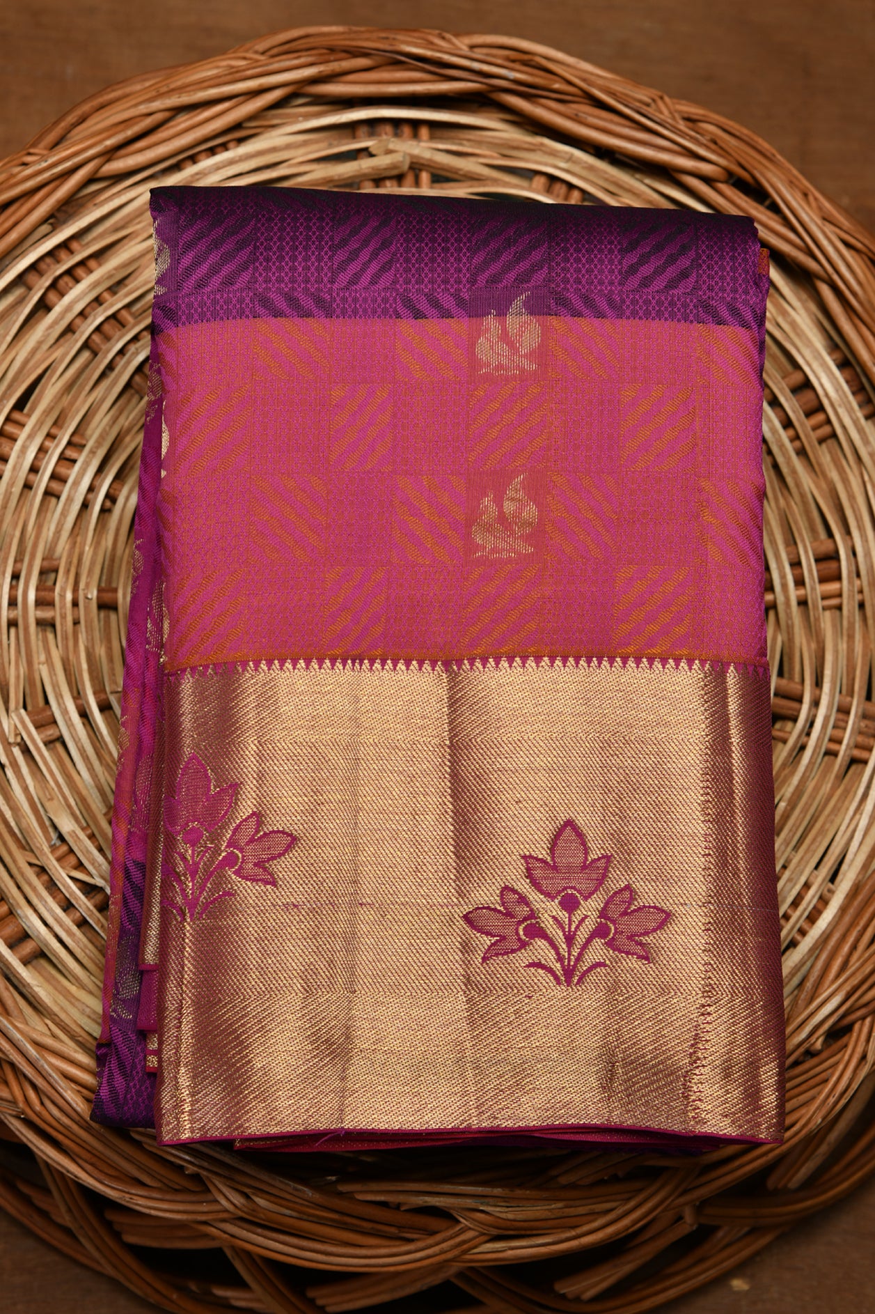  Peacock Zari Butta Dark Purple Kanchipuram Silk Saree 