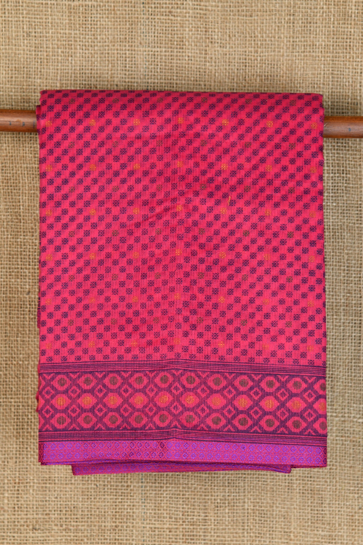  Geometric Pattern Magenta Pink Kota Cotton Saree 