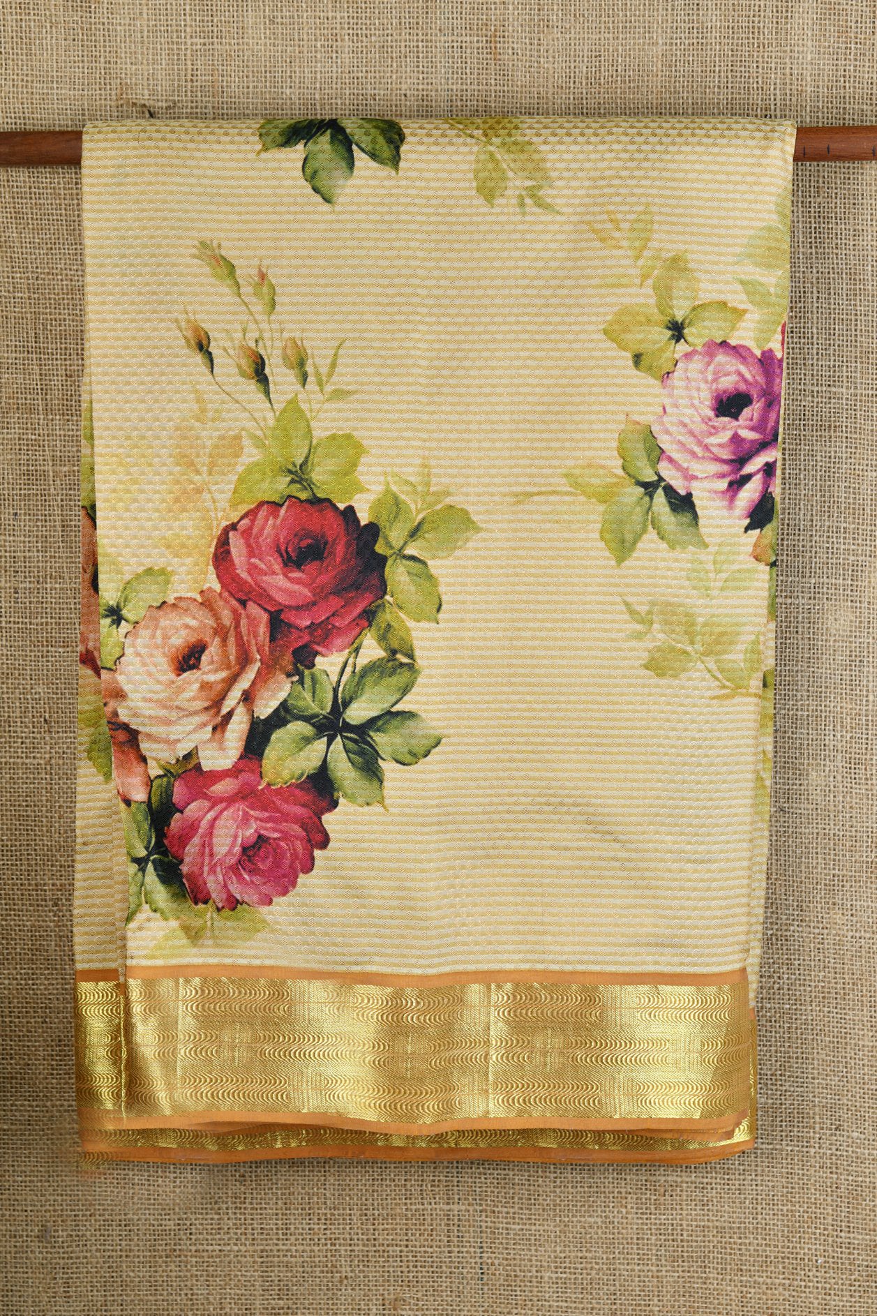  Botanical Design Ivory Kanchipuram Printed Silk Saree 