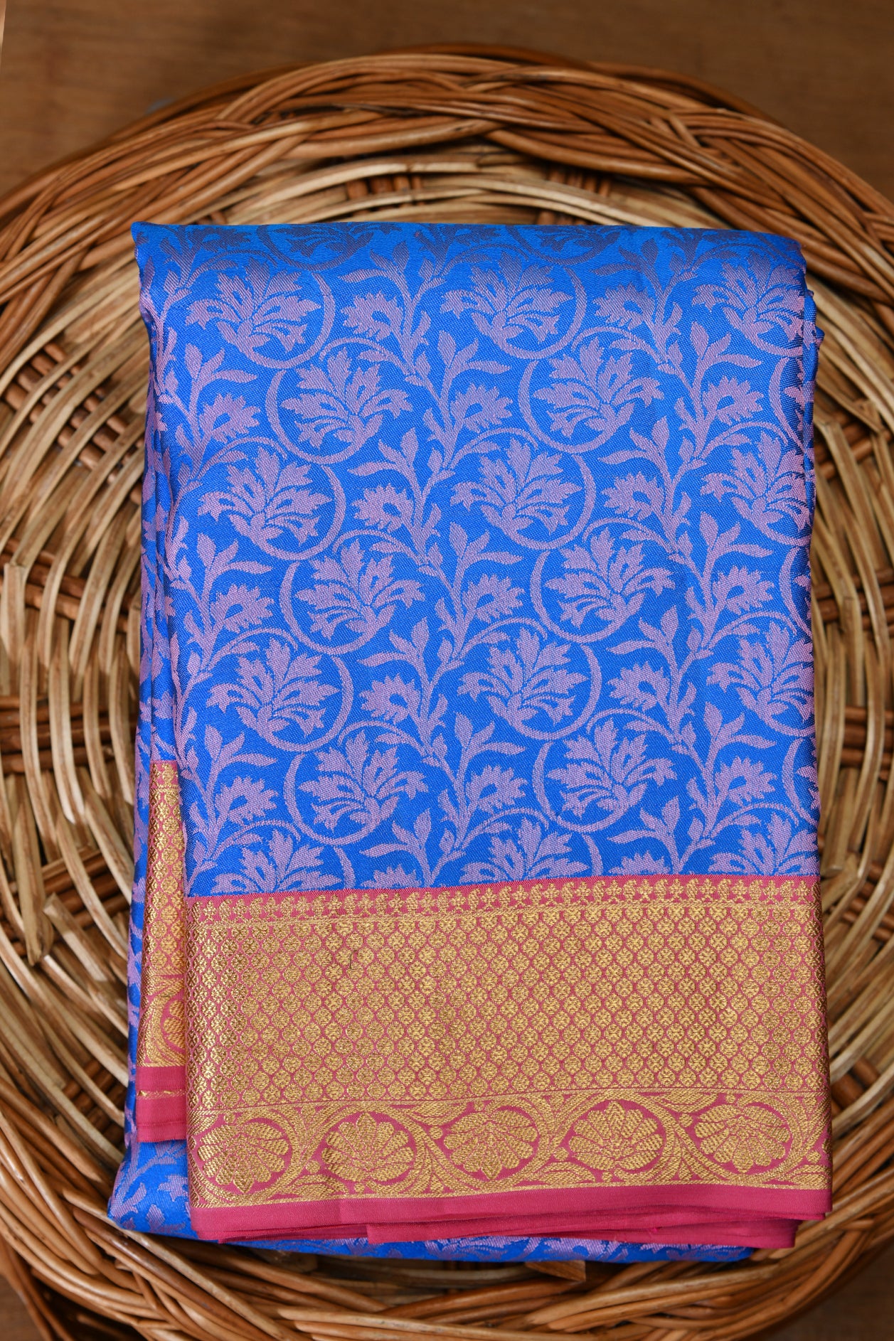  Floral Design Royal Blue Kanchipuram Silk Saree 