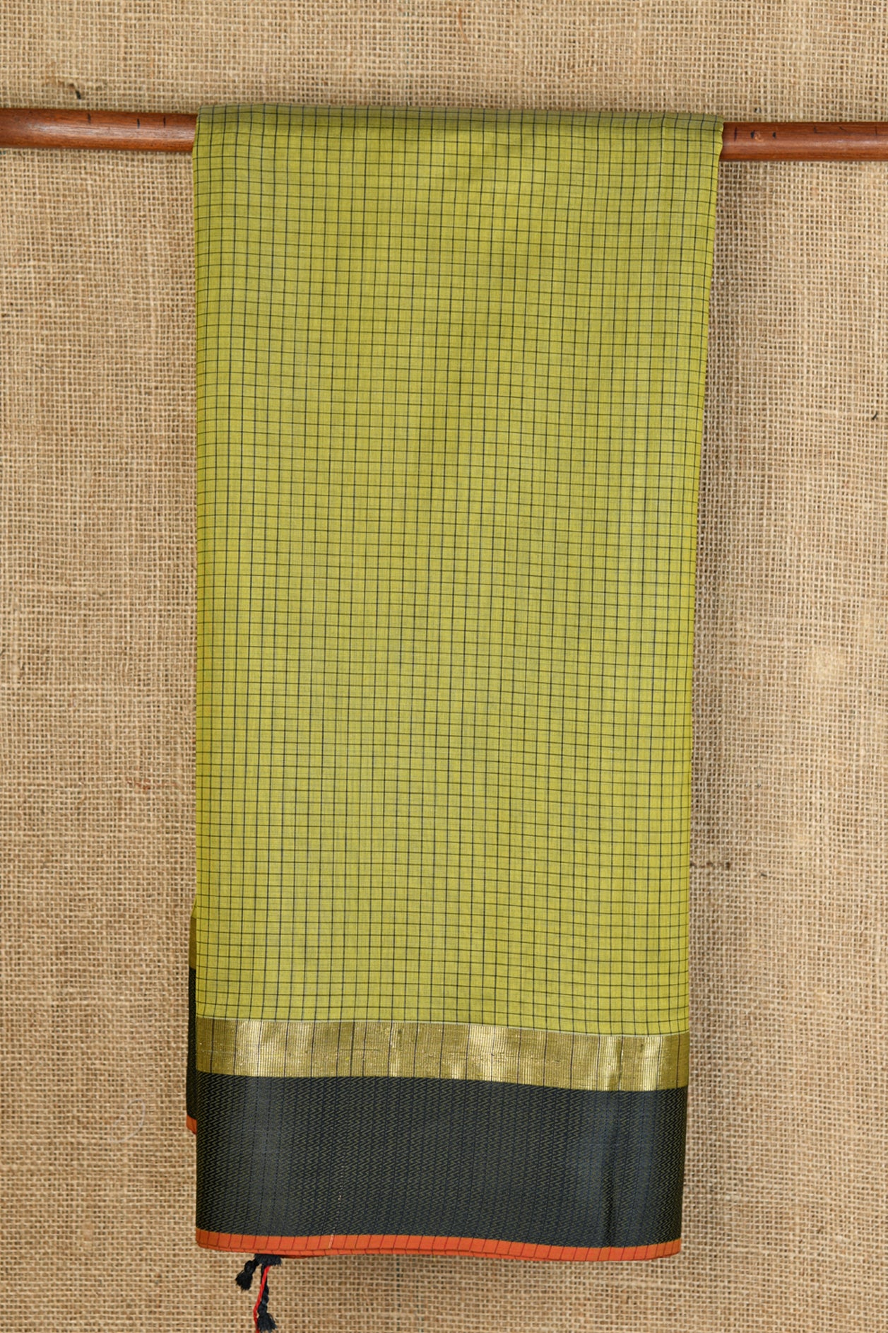  Checked Design Olive Green Maheswari Cotton Saree 