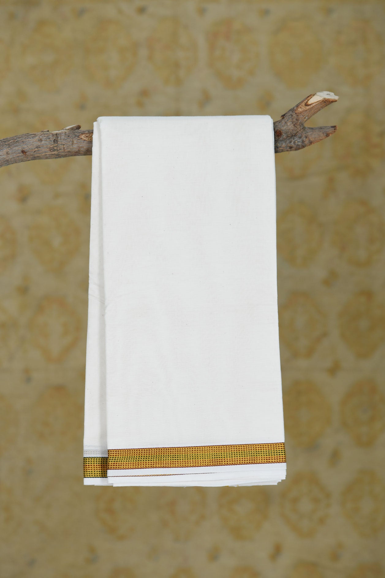  Muthukattam Zari Border In Plain Off White Cotton Dhoti 