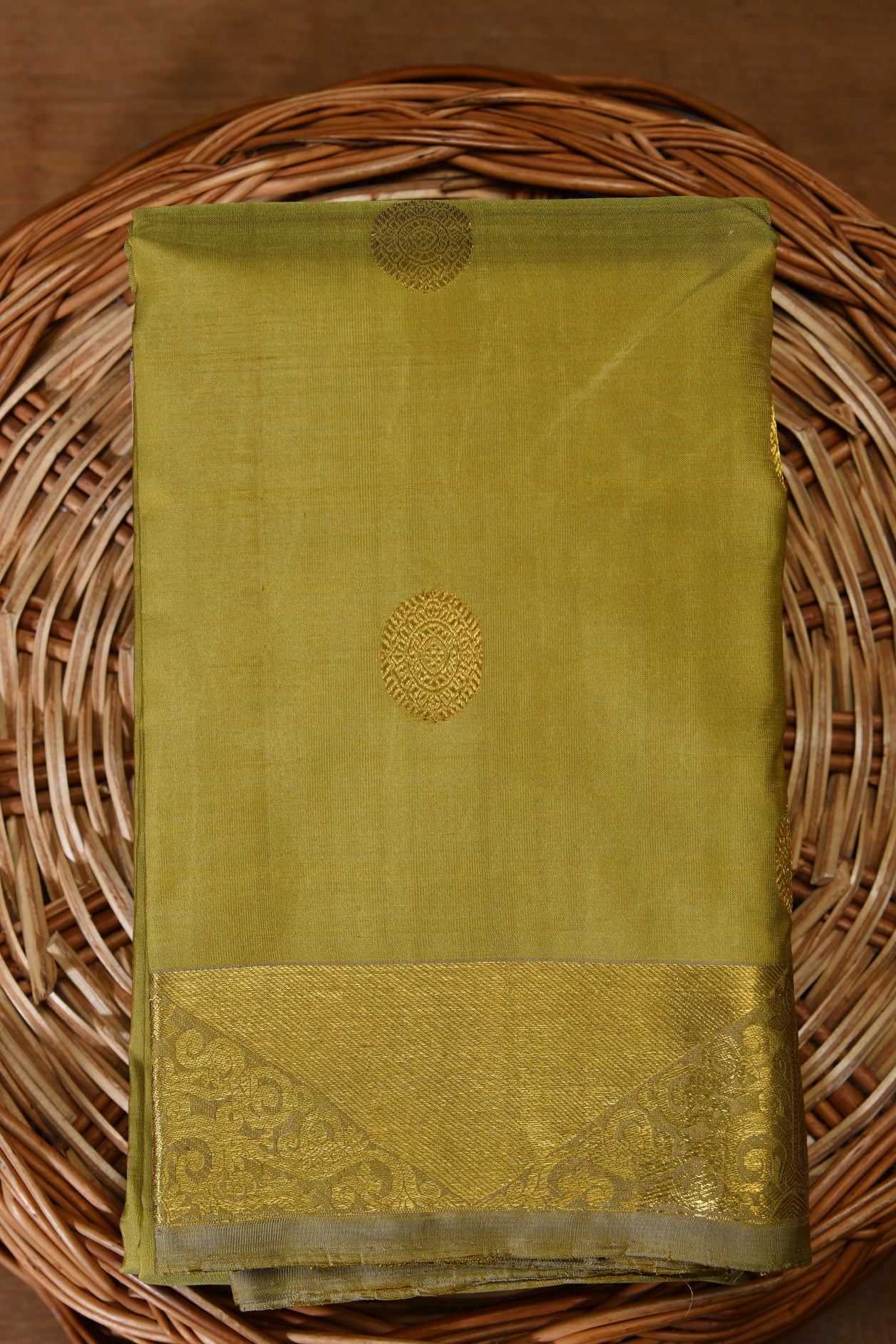  Coin Zari Butta Khaki Kancuipuram Silk Saree 