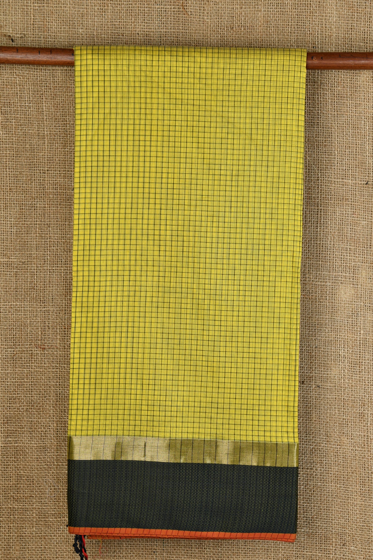  Checked Design Pineapple Yellow Maheswari Cotton Saree 