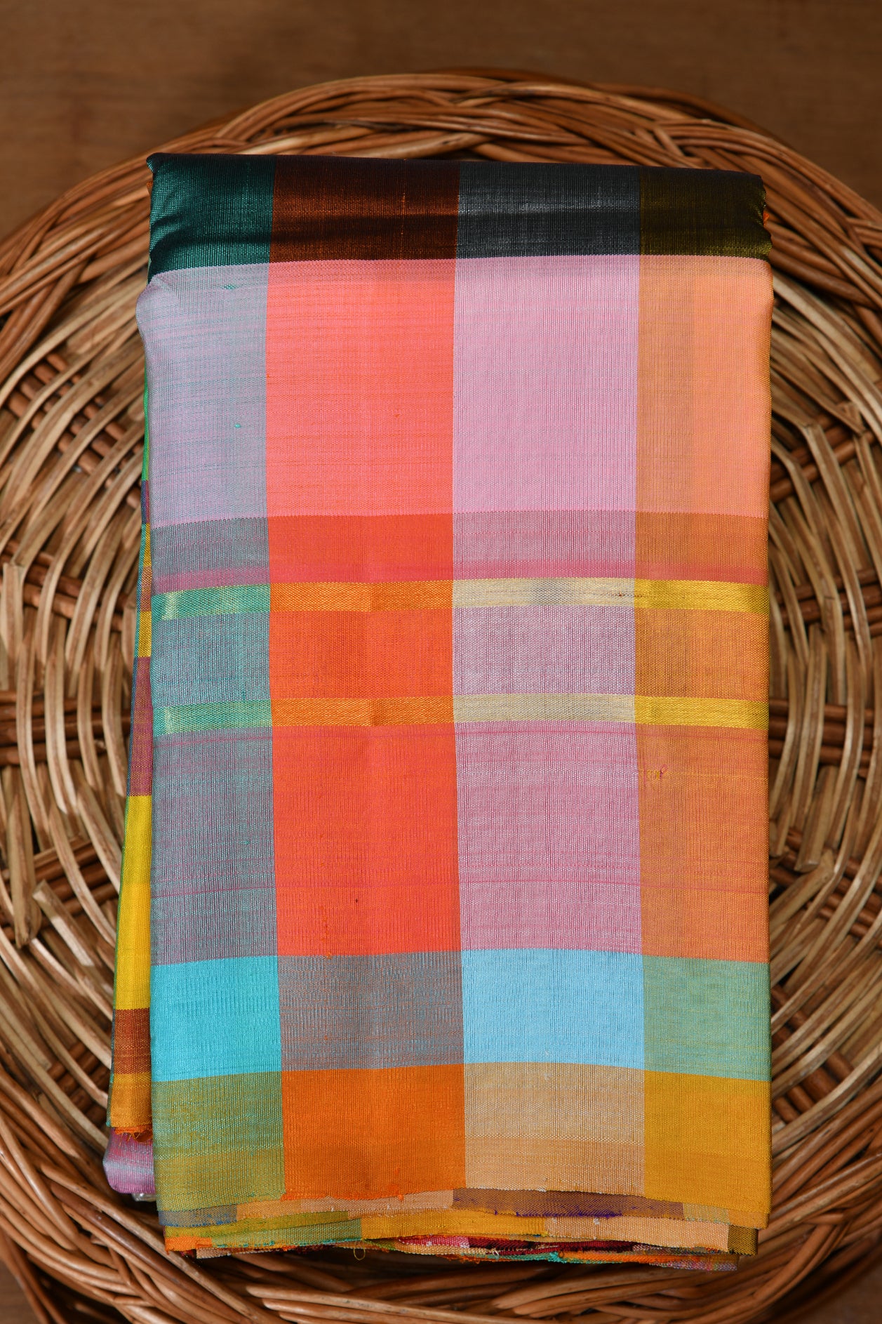  Multicolor Checks Kanchipuram Silk Saree 