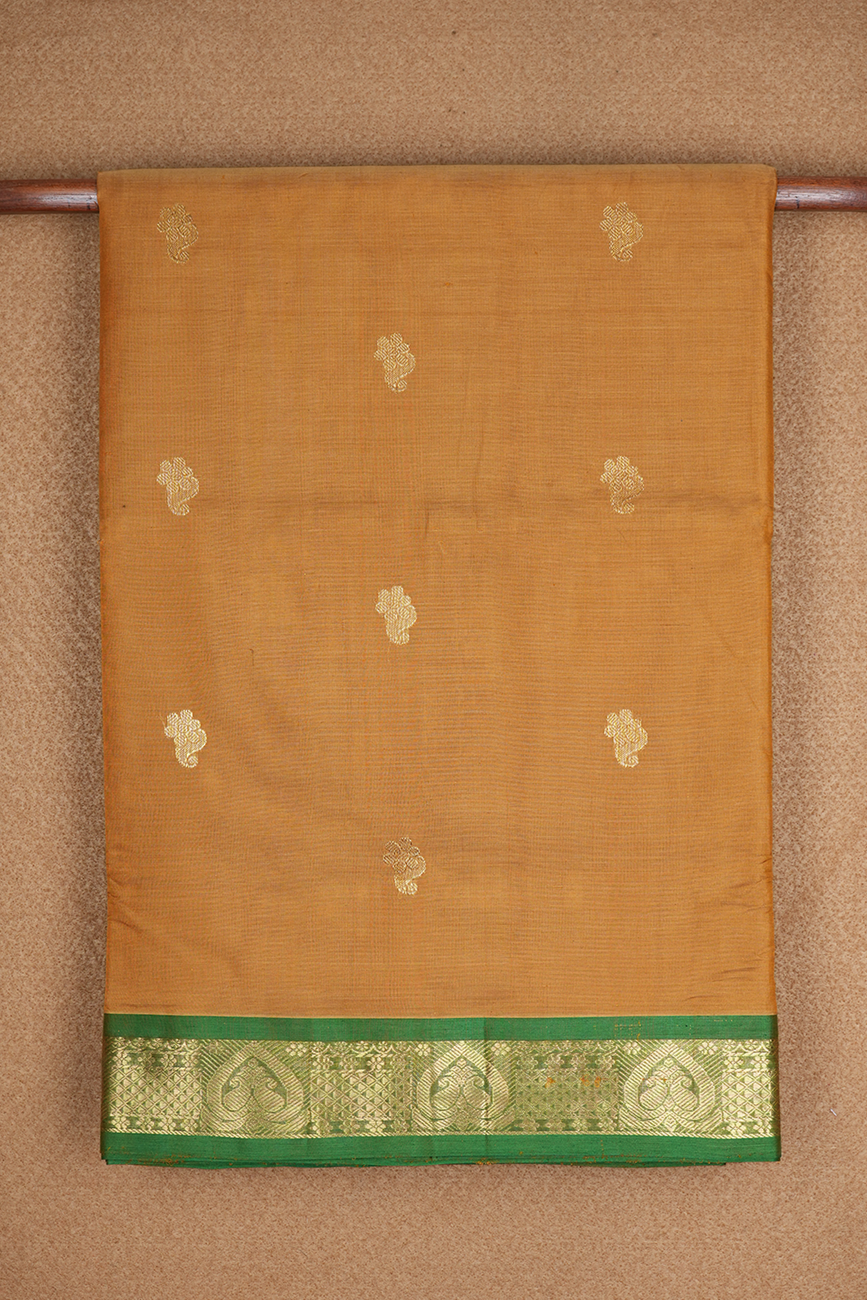  Zari Buttas Caramel Brown Nine Yards Silk Cotton Saree 