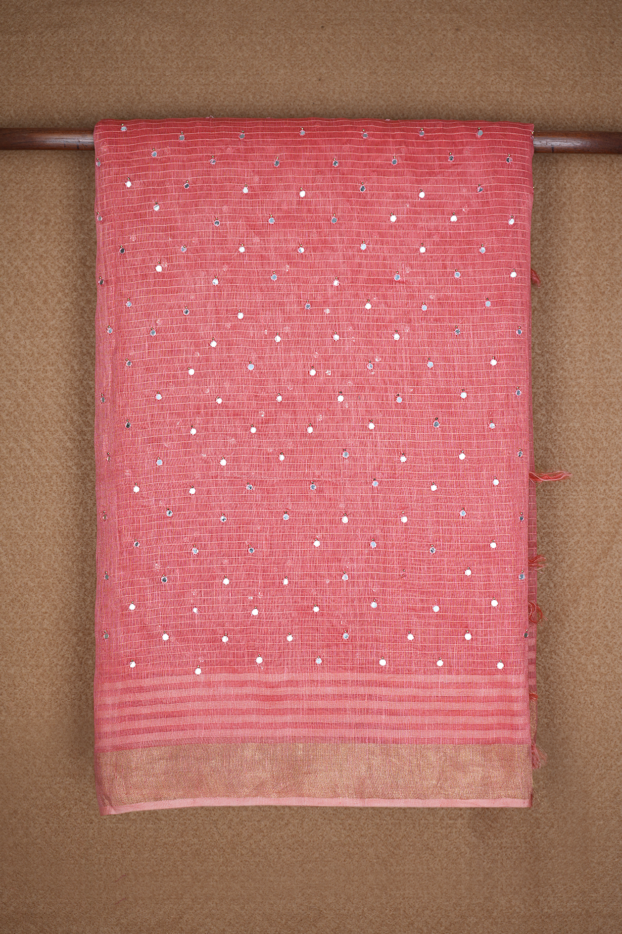  Mirror Work Design Pink Linen Saree 