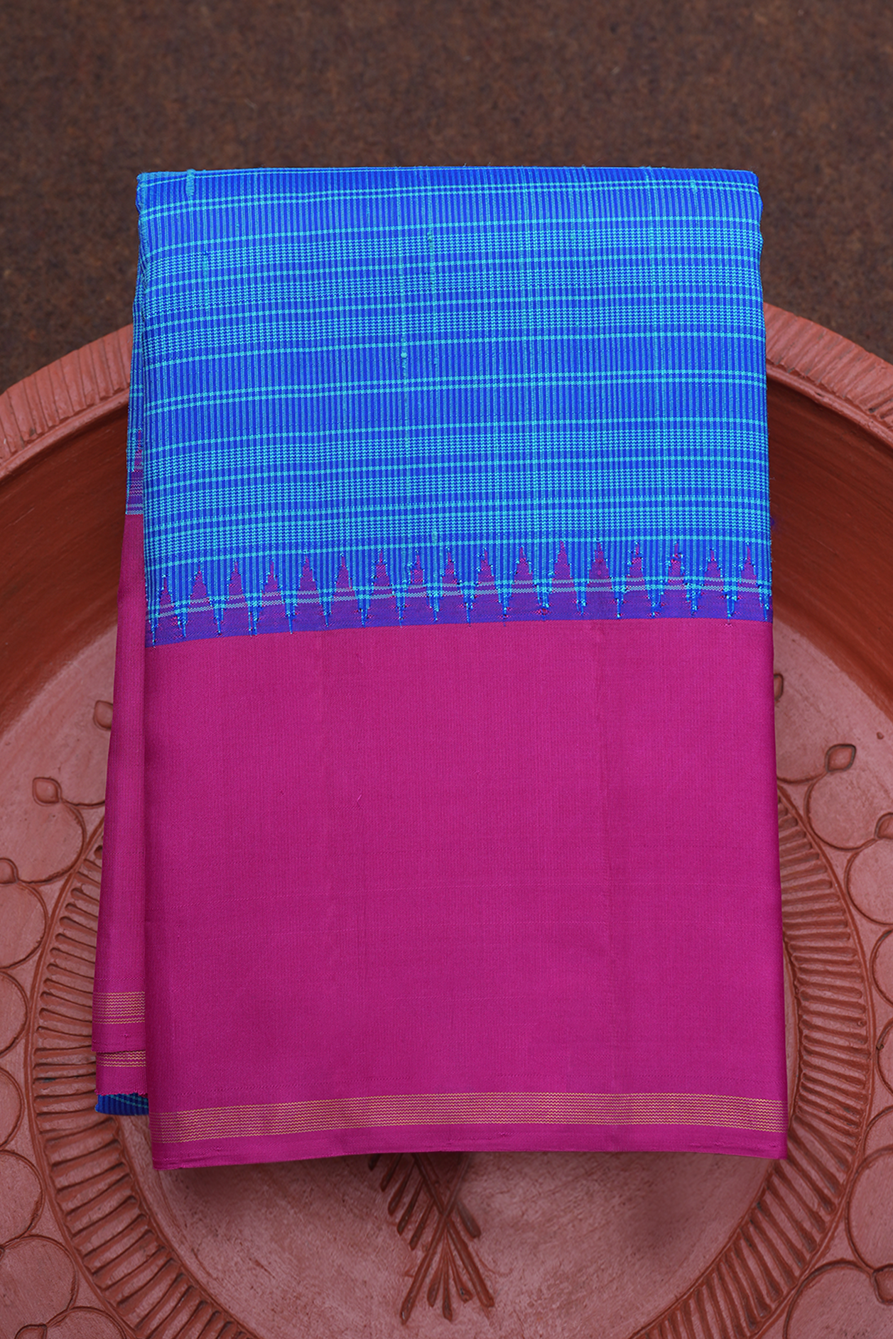  Stripes Design Shades Of Blue Kanchipuram Silk Saree 