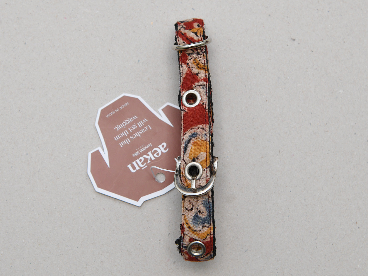  Maroon Cotton Kalamkari Dog Collar 