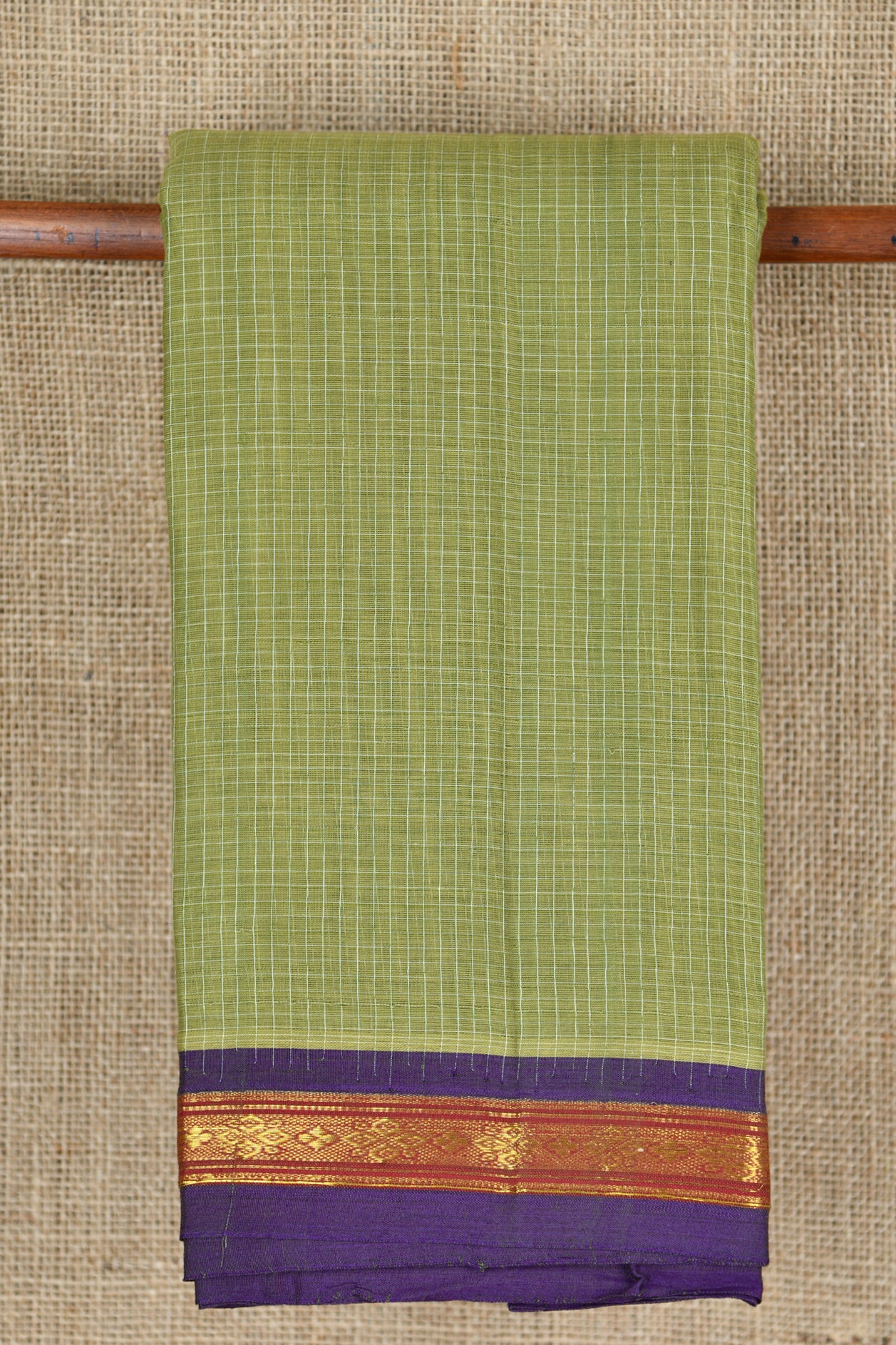  Floral Border Design Olive Green Gadwal Cotton Saree 