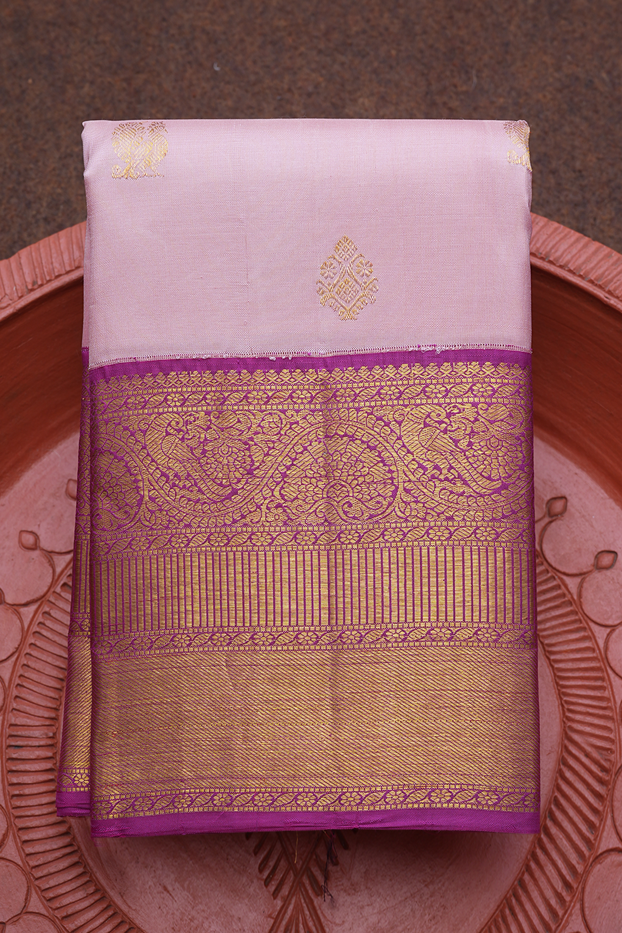  Floral Buttas Pastel Pink Kanchipuram Silk Saree 