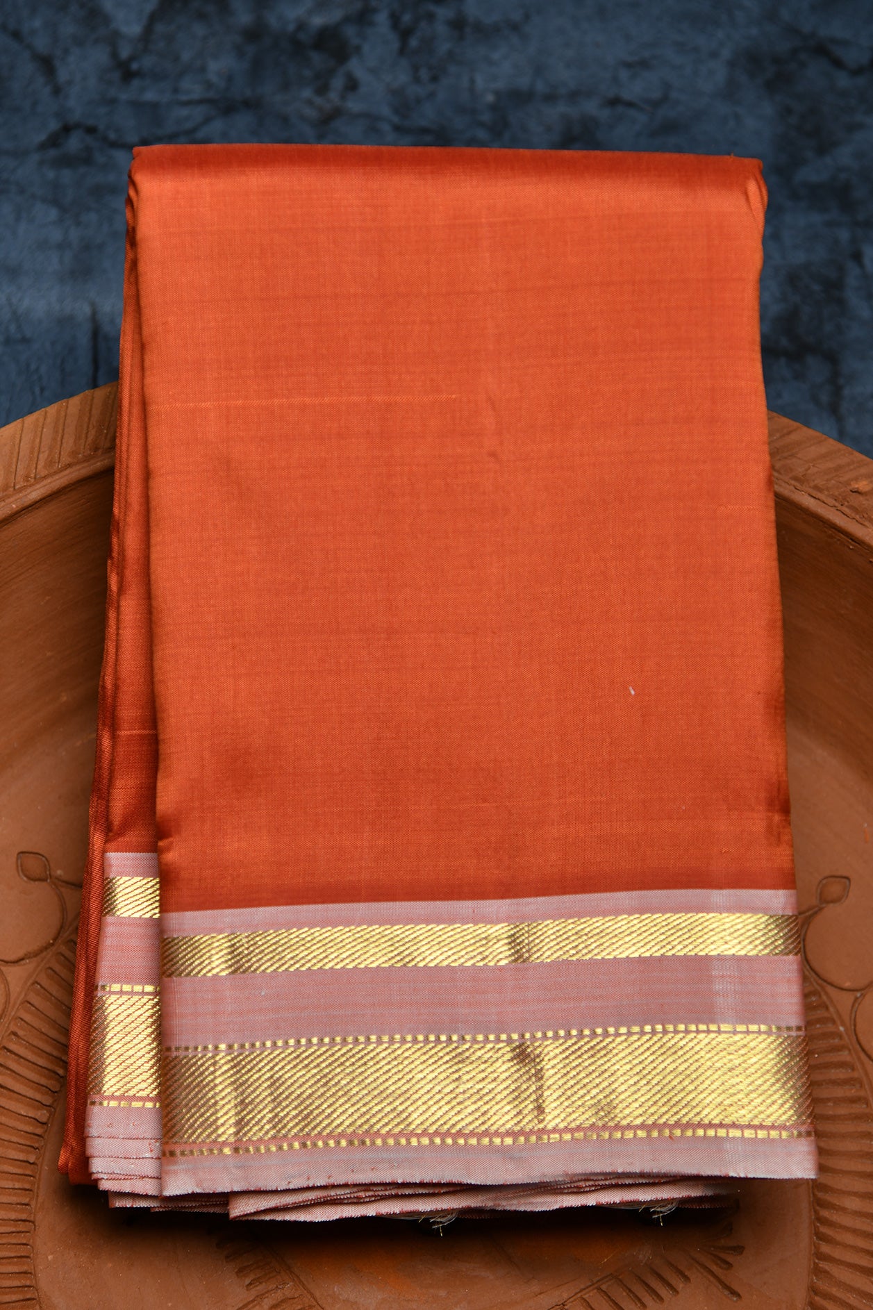  Rust Brown Plain Kanchipuram Silk Saree 