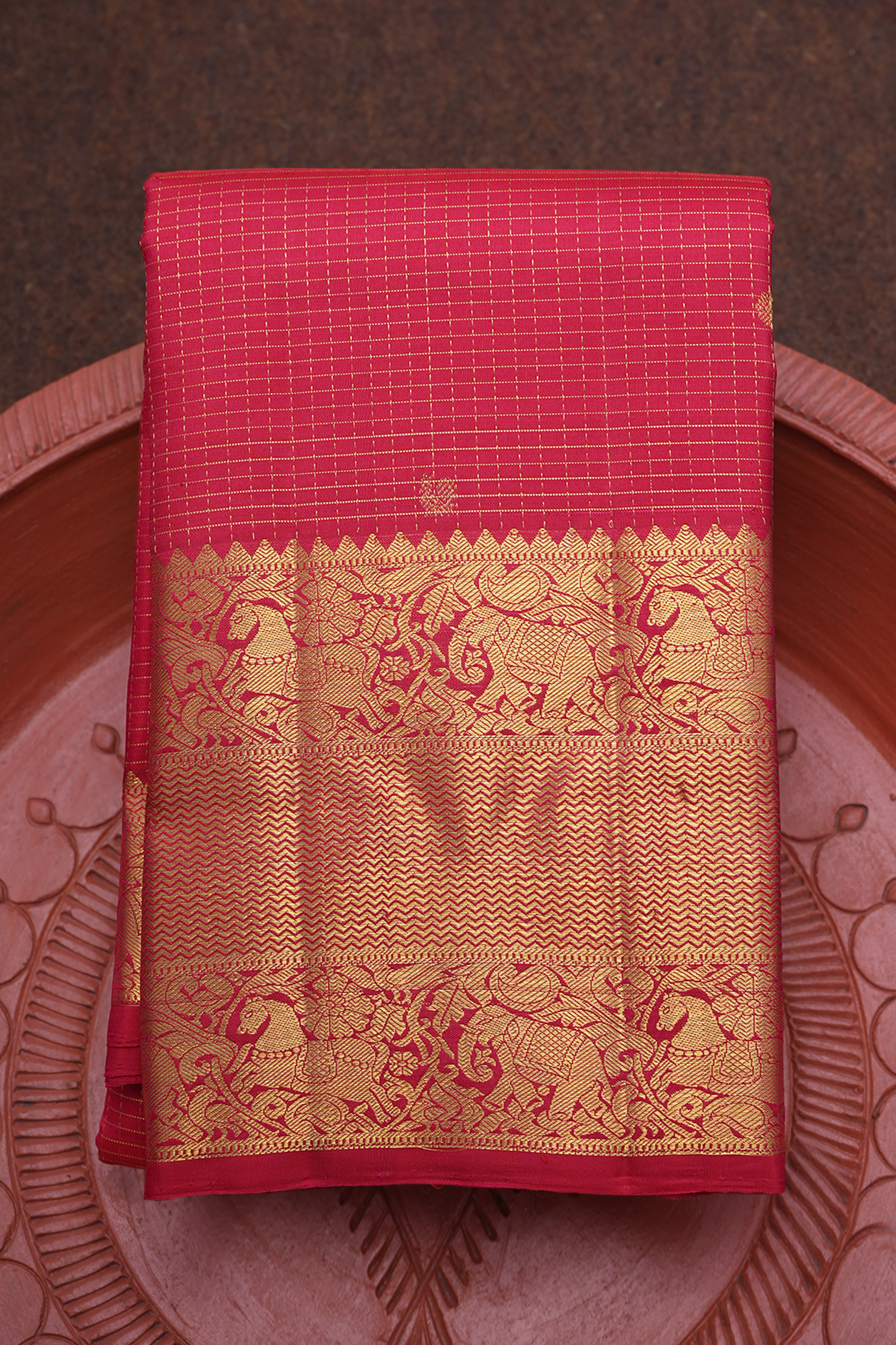  Checks With Buttis Crimson Red Kanchipuram Silk Saree 