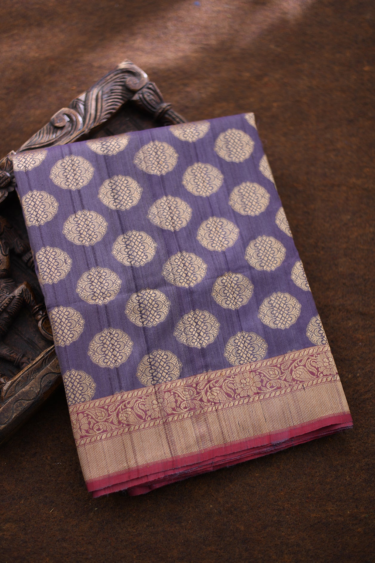  Contrast Small Border Dusty Purple Banaras Tussar Silk Saree 