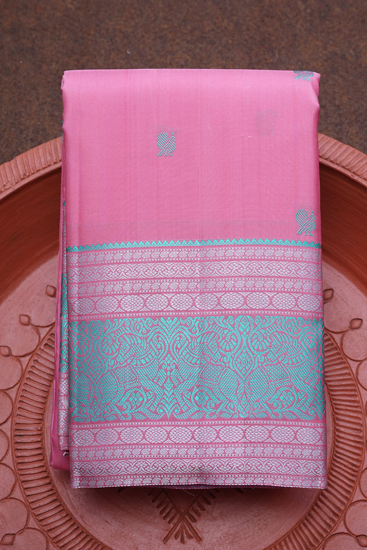  Peacock Buttas Pink Kanchipuram Silk Saree 