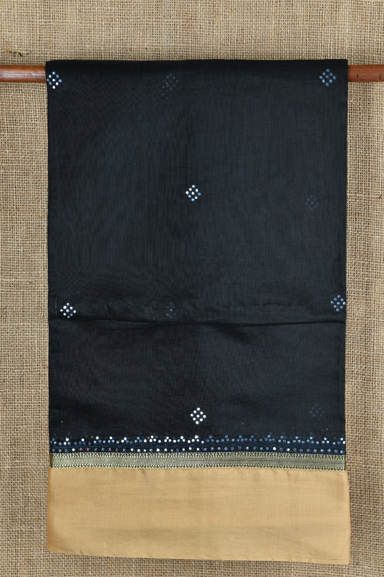  Mirror Work Black Chanderi Silk Cotton Saree 