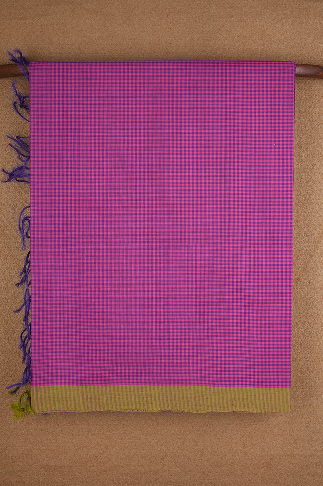  Self Checks Design Magenta And Purple Coimbatore Cotton Saree 