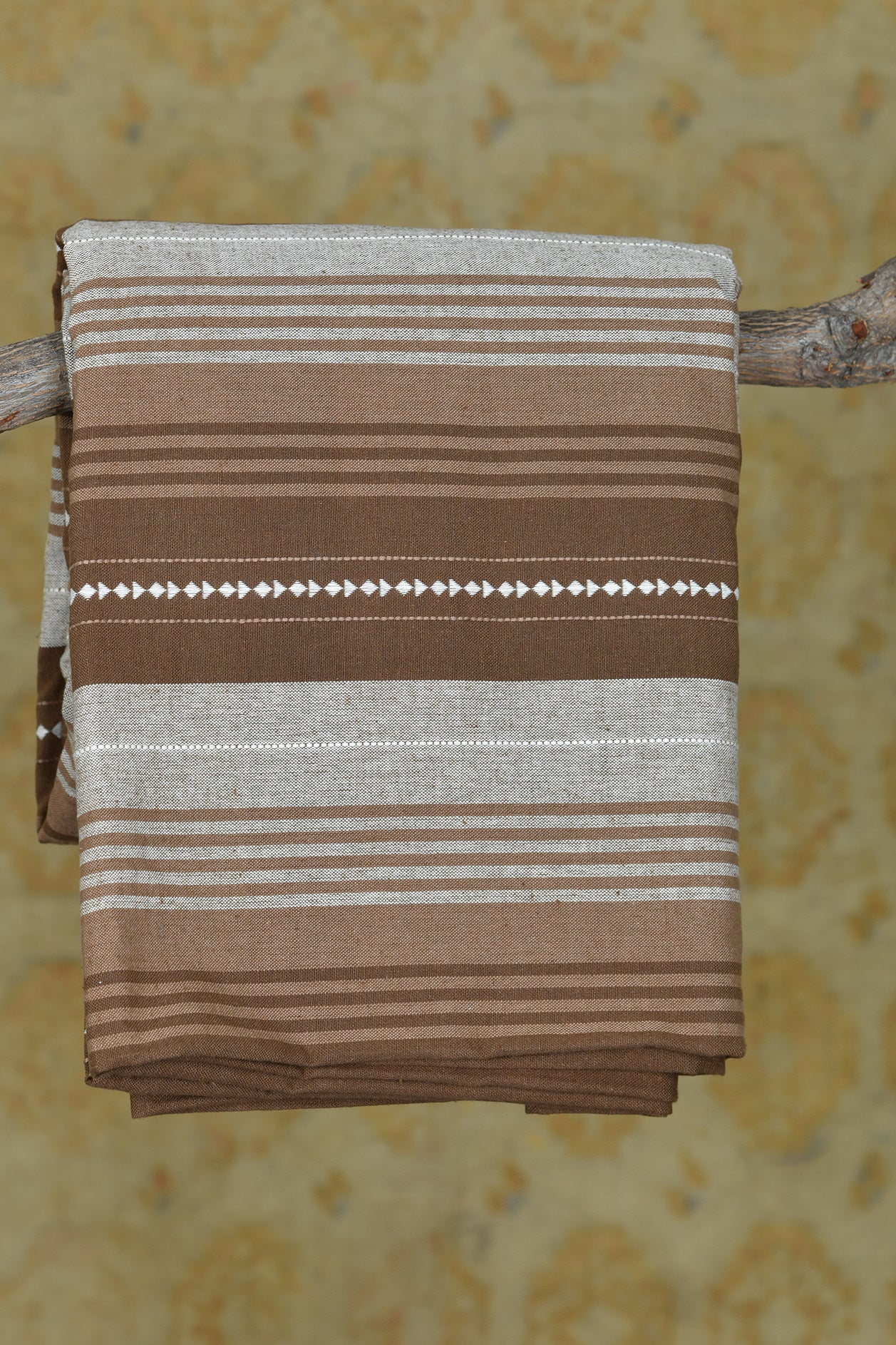  Shades Of Brown And Grey Striped Woven Pure Cotton Double Bedspread 