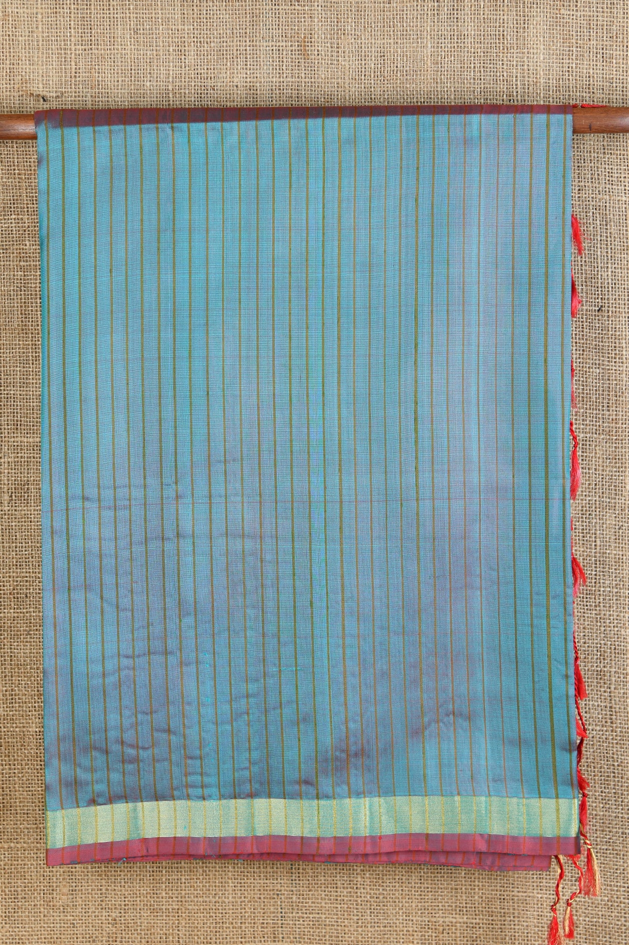  Zari Lines Teal Blue Plain Silk Saree 