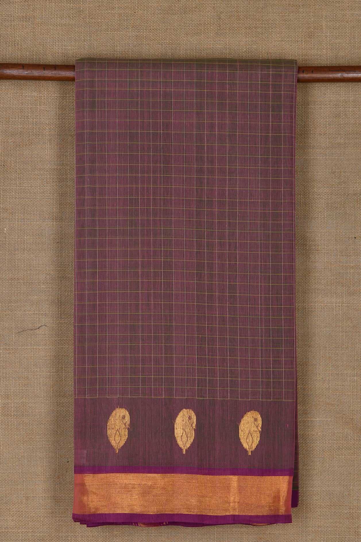  Small Zari Border With Checks Mauve Purple Venkatagiri Cotton Saree 