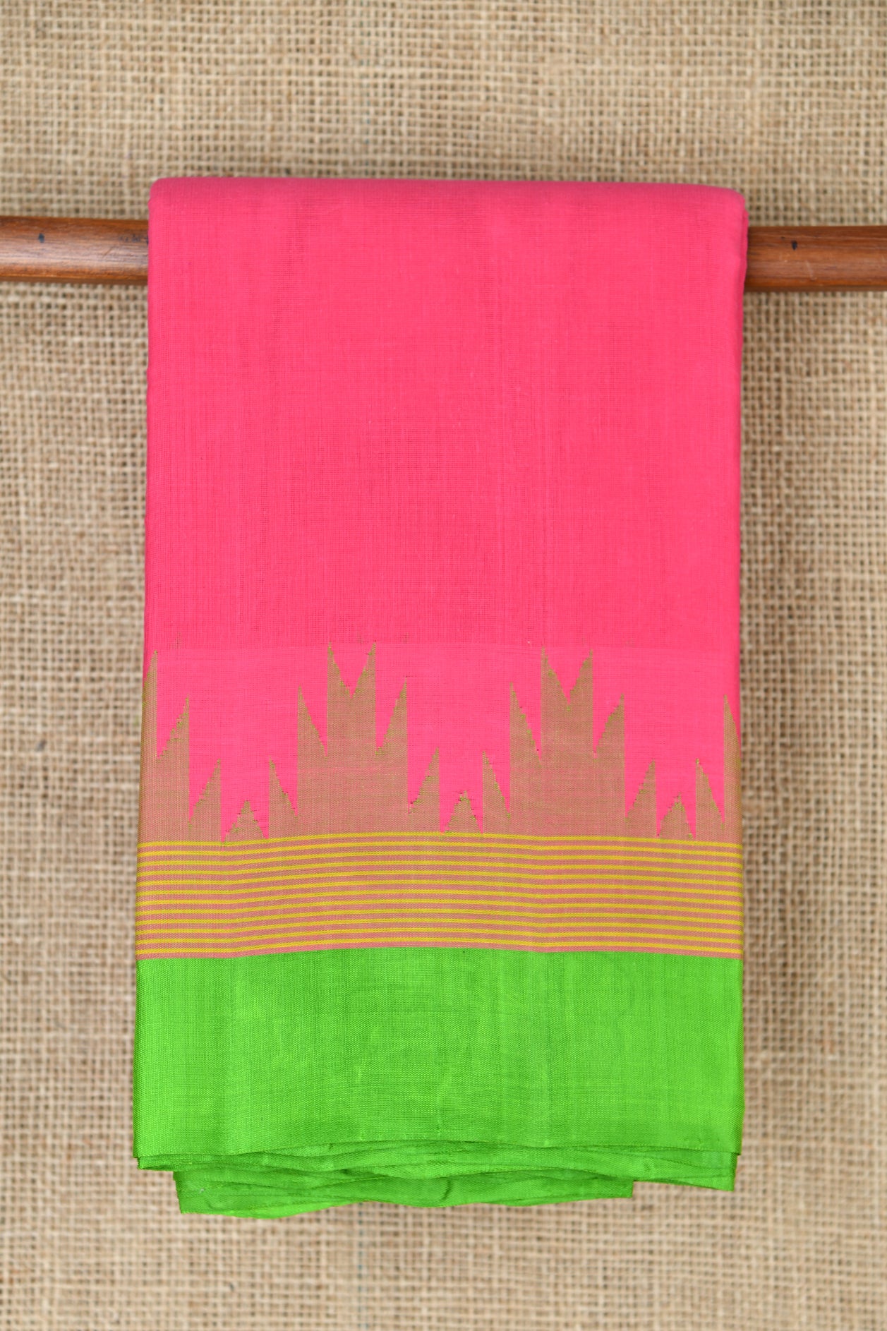  Contrast Silk Border Hot Pink Kanchi Cotton Saree 