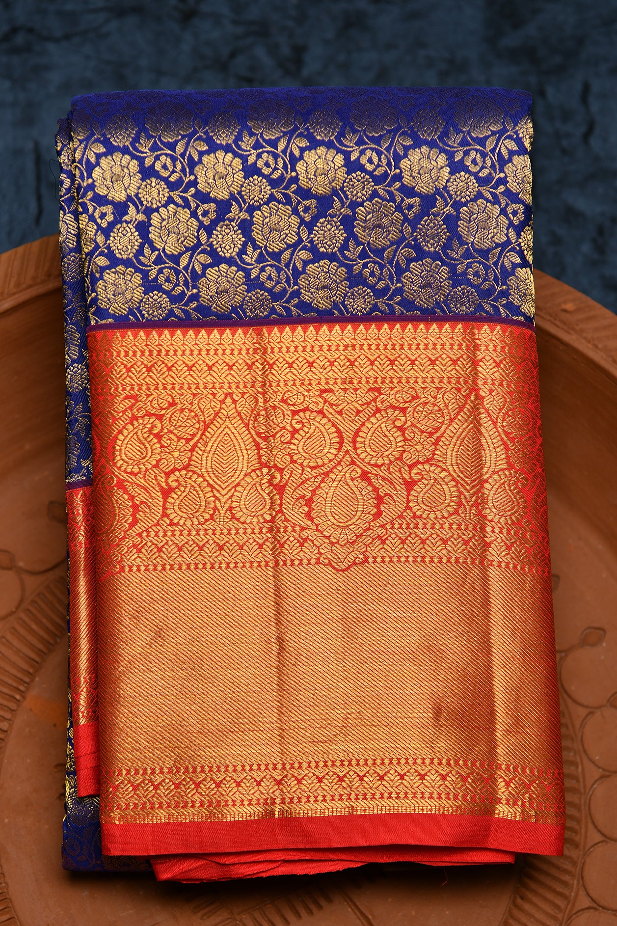  Paisley Border Navy Blue Kanchipuram Silk Saree 