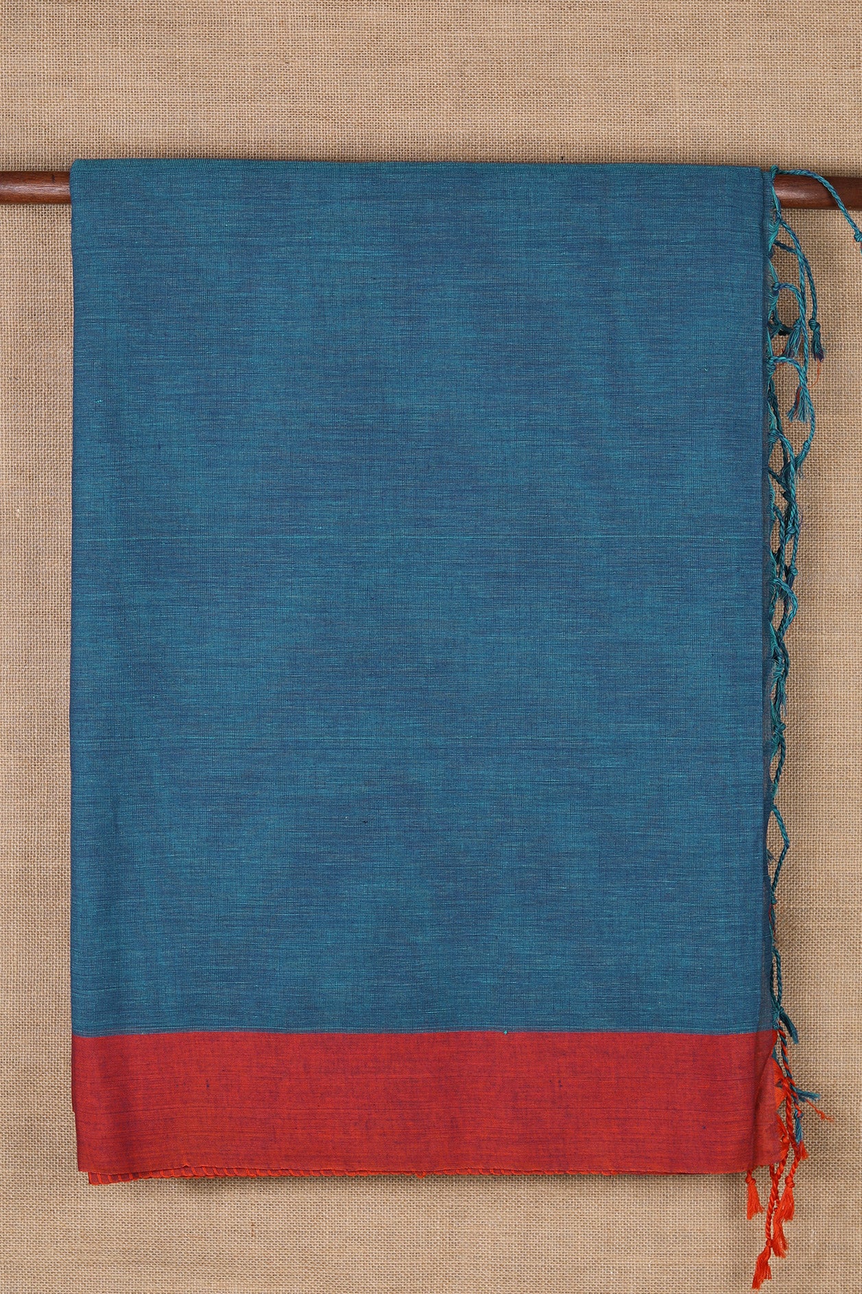  Contrast Border In Plain Peacock Blue Bengal Cotton Saree 