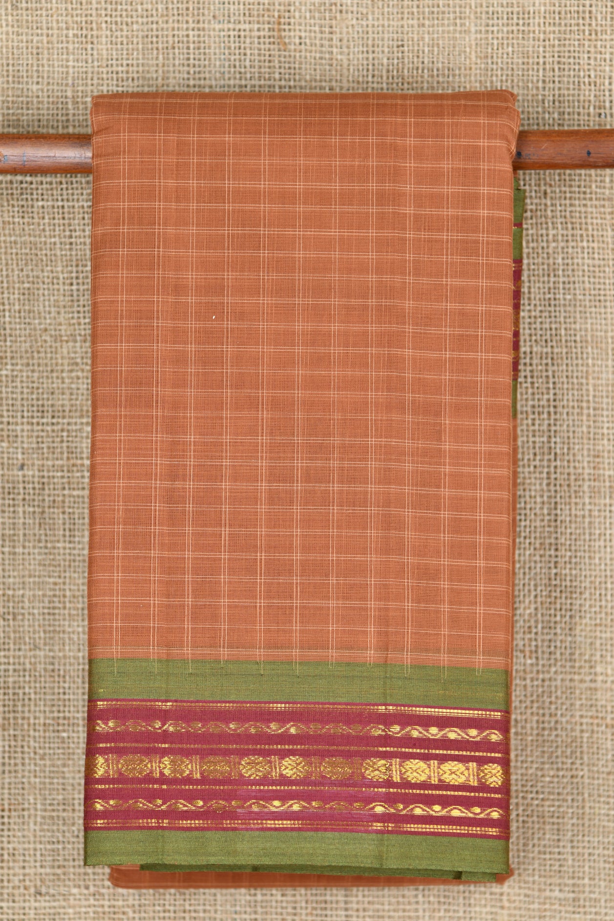  Rudraksh Border Design Biscuit Brown Gadwal Cotton Saree 