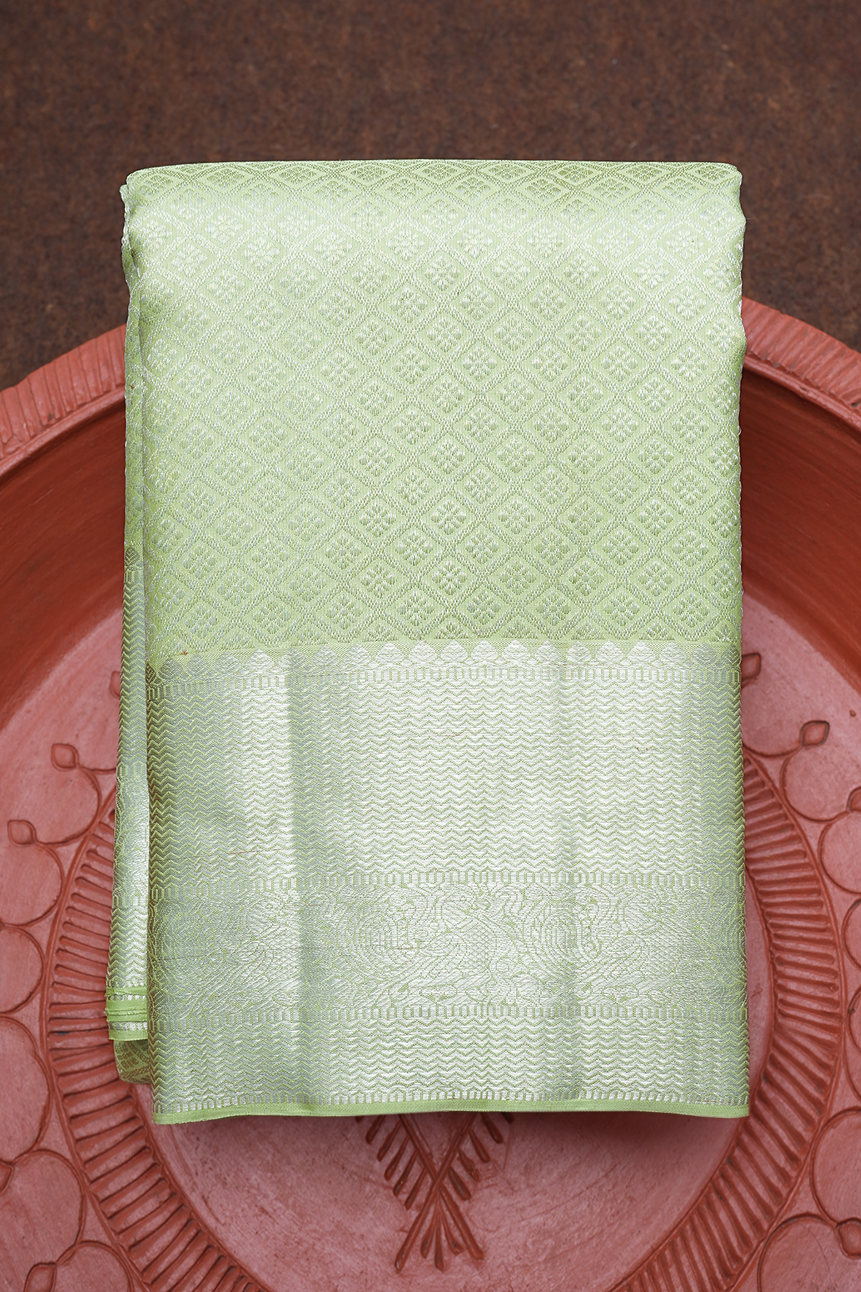  Zari Border In Brocade Pastel Green Kanchipuram Silk Saree 