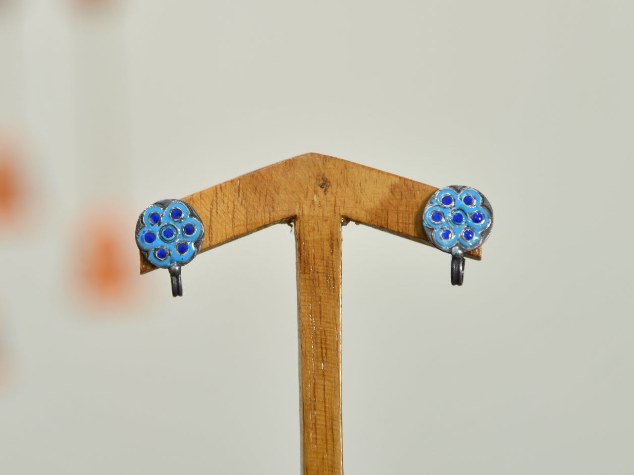  Blue Enamel Pure Silver Stud Earrings 