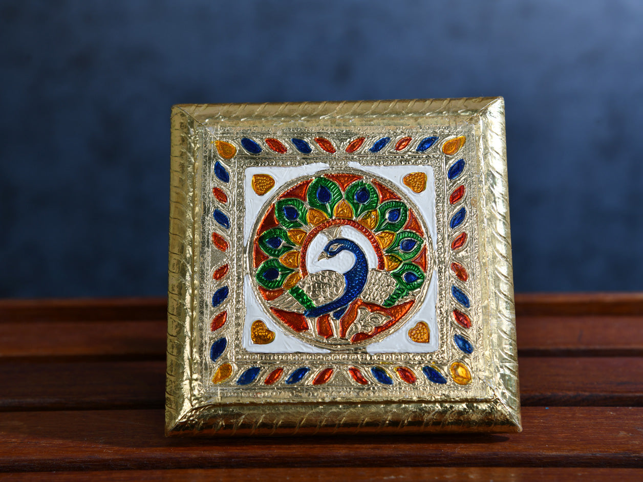  Haindpainted Peacock Meenakari Chowki 