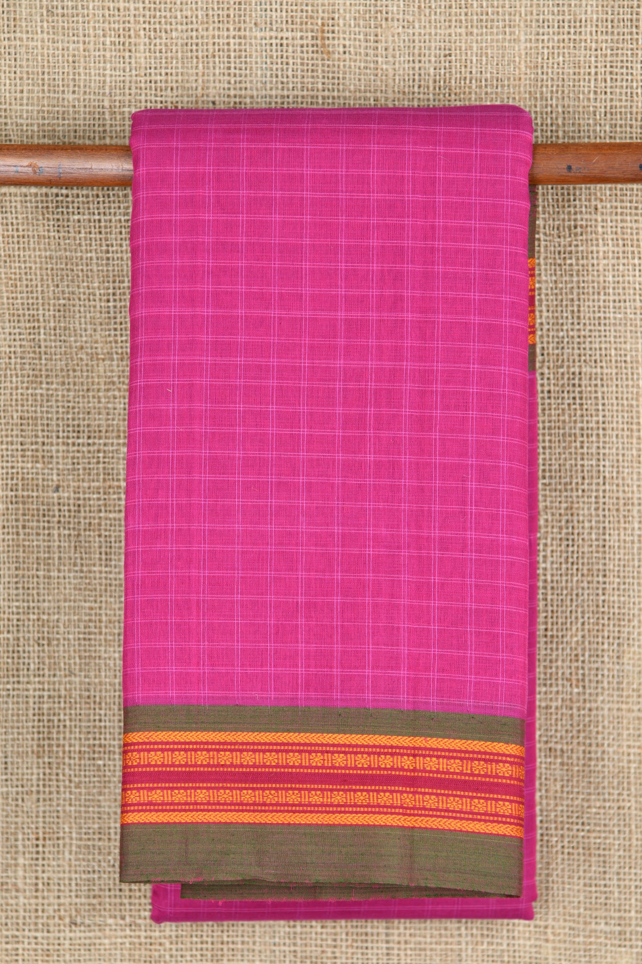  Checked Design Magenta Pink Gadwal Cotton Saree 