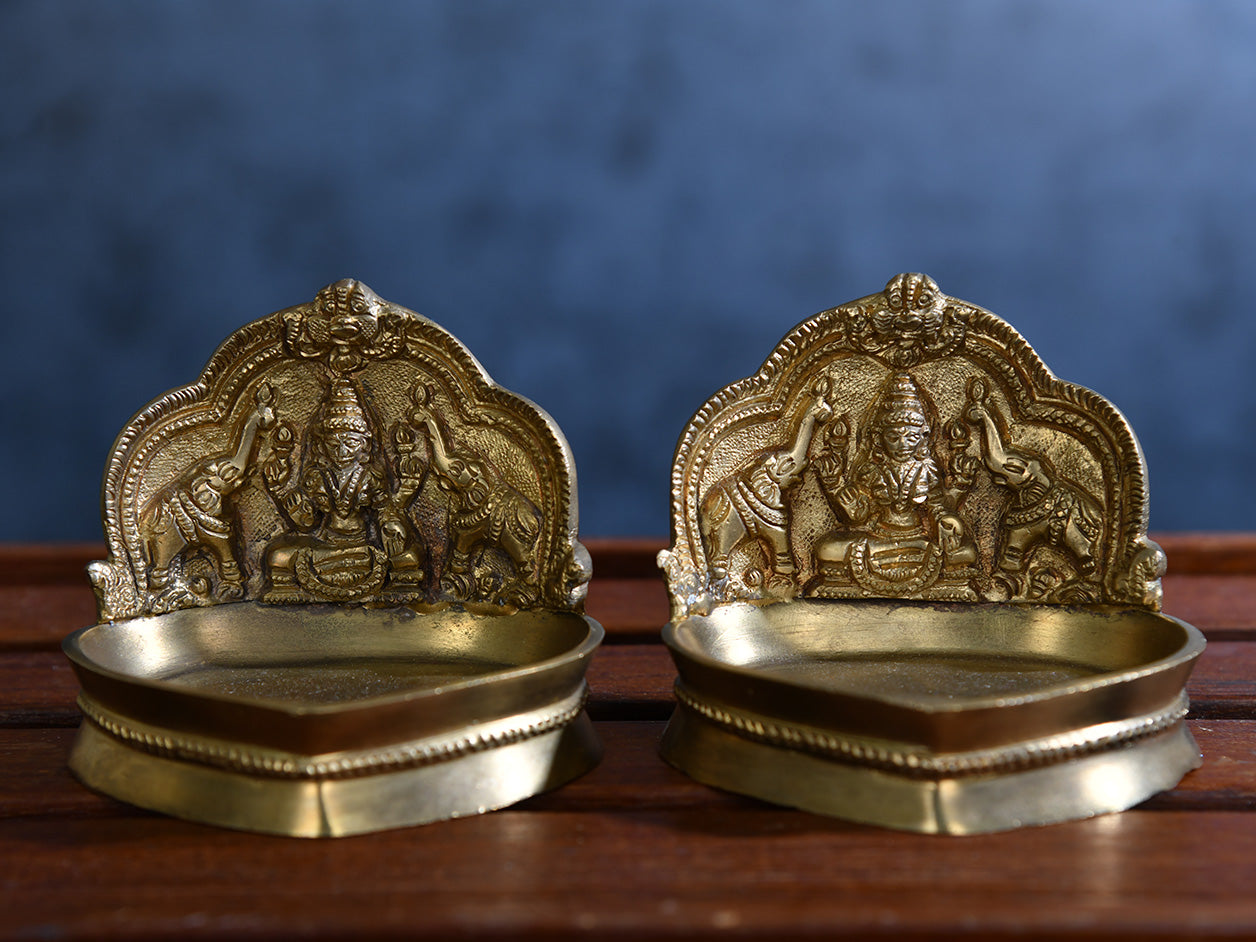  Traditional Brass Lakshmi Vilakku Set 