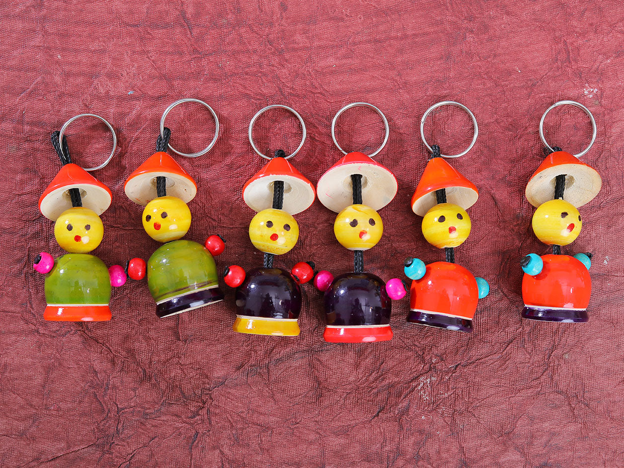  Assorted Multicolor Set Of 6 Wooen Key Chains 