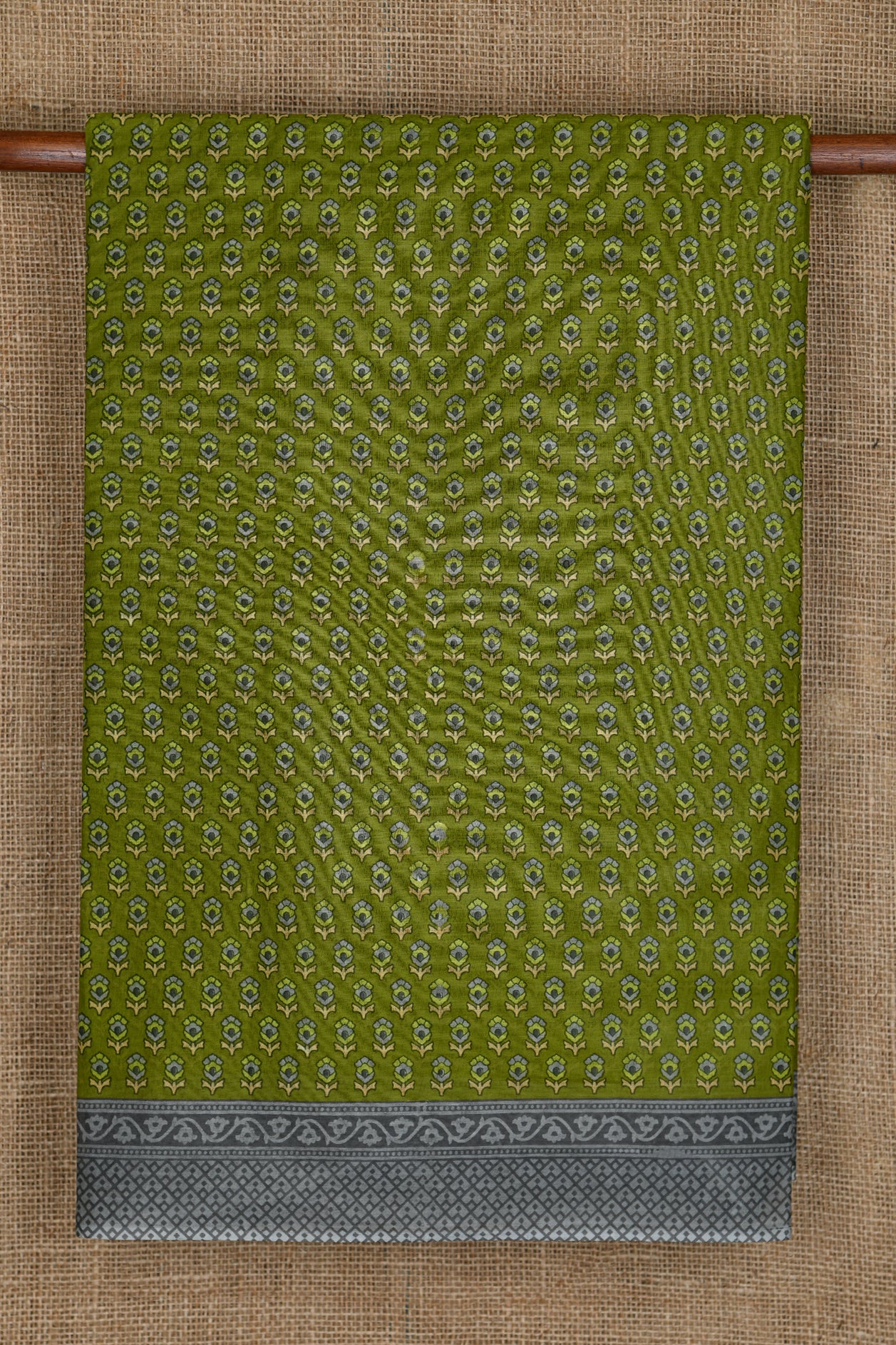  Small Floral Buttis Mehandi Green Ahmedabad Cotton Saree 