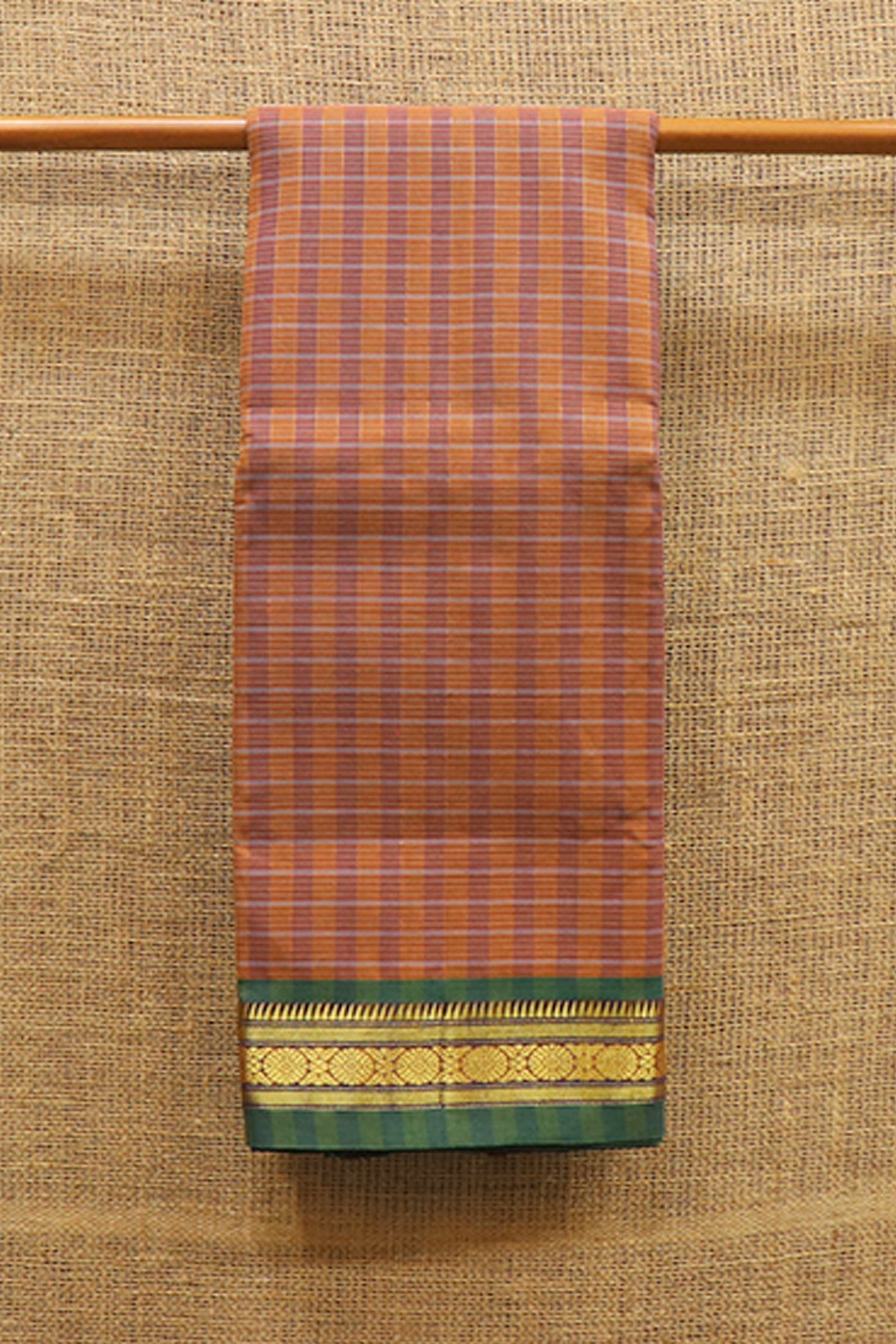  Floral Zari Border Brick Brown Gadwal Cotton Saree 