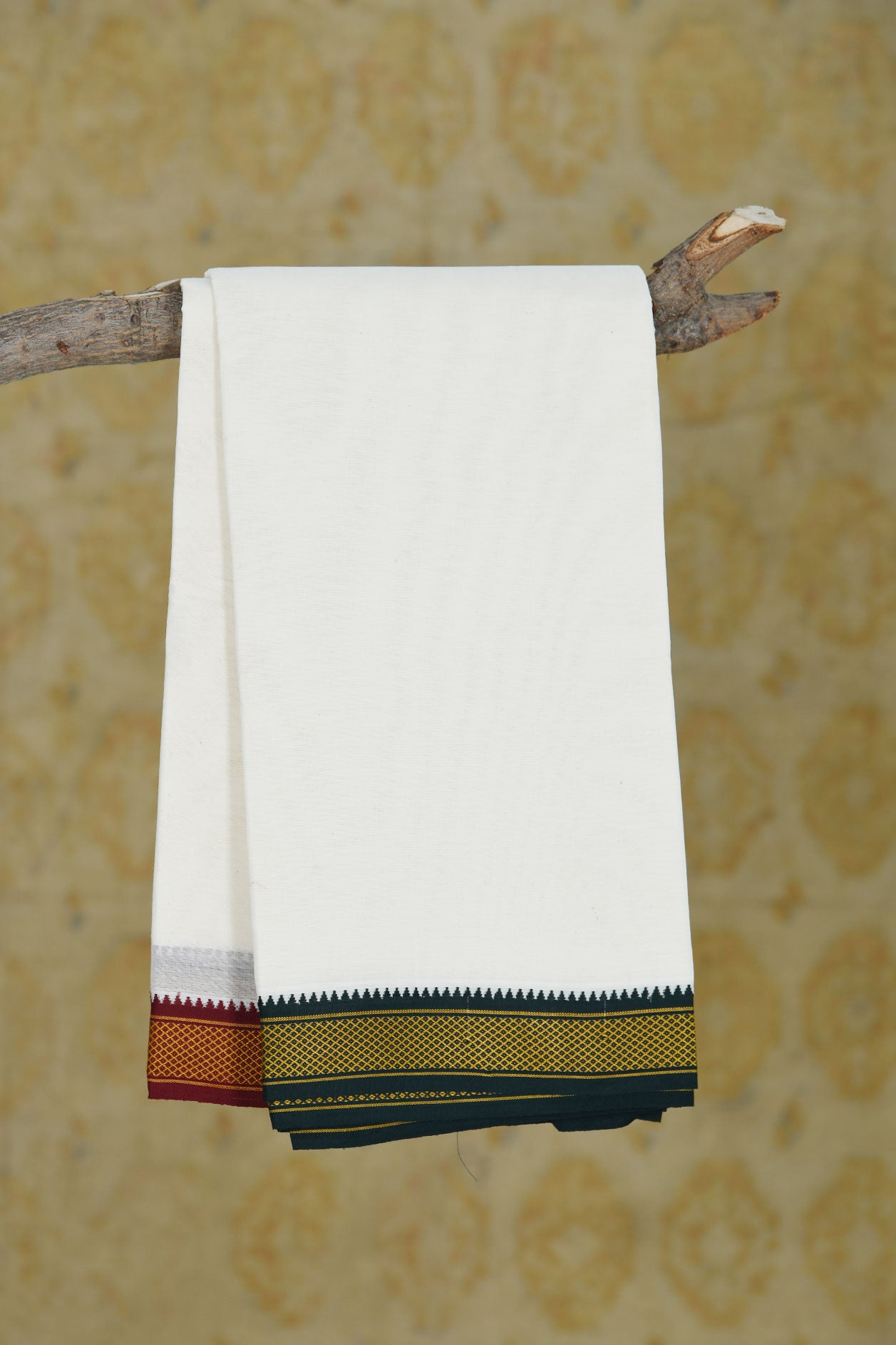  Ganga Jamuna Border In Plain Off White Cotton Dhoti 