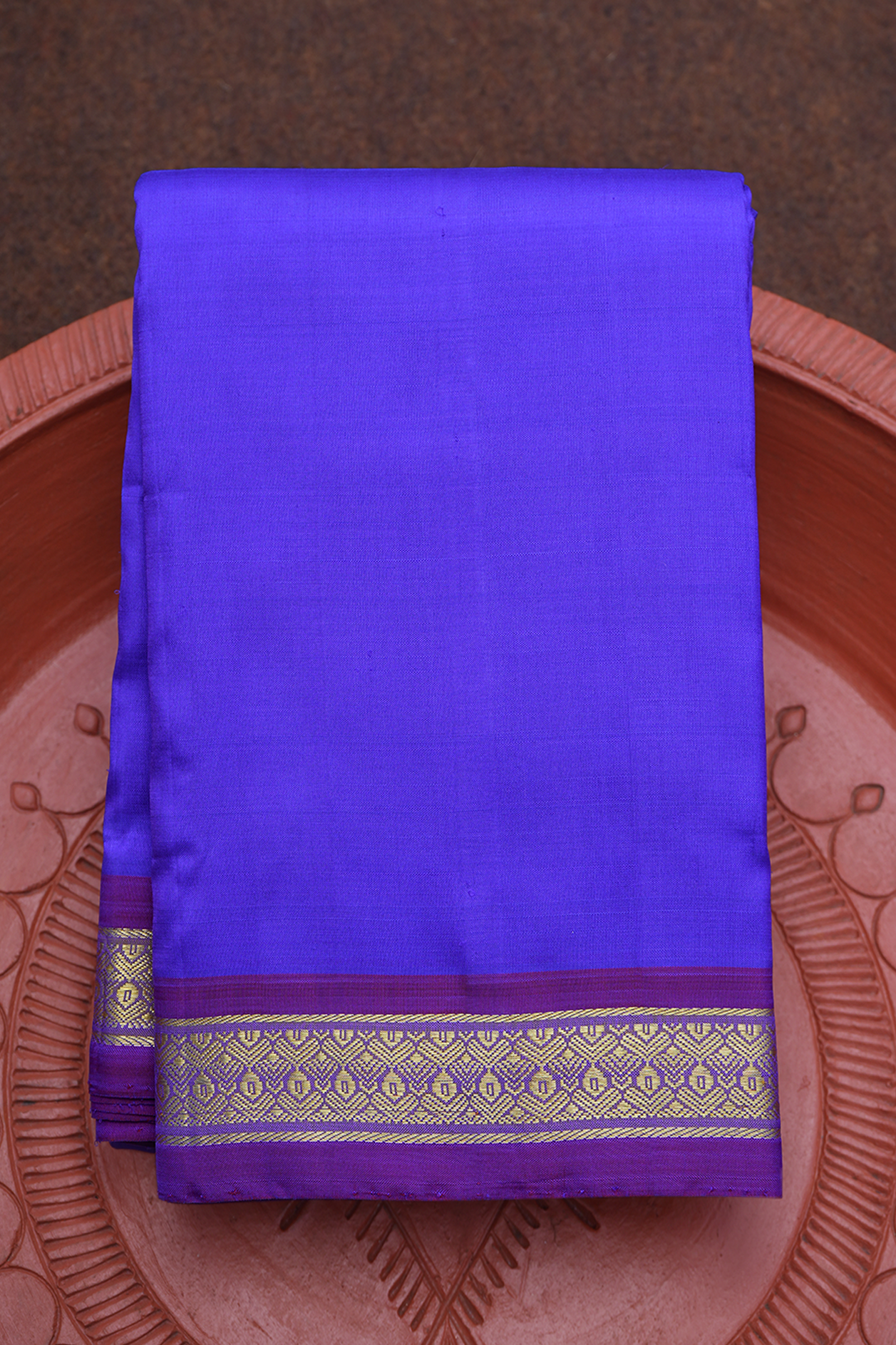  Traditional Border Plain Royal Blue Kanchipuram Silk Saree 