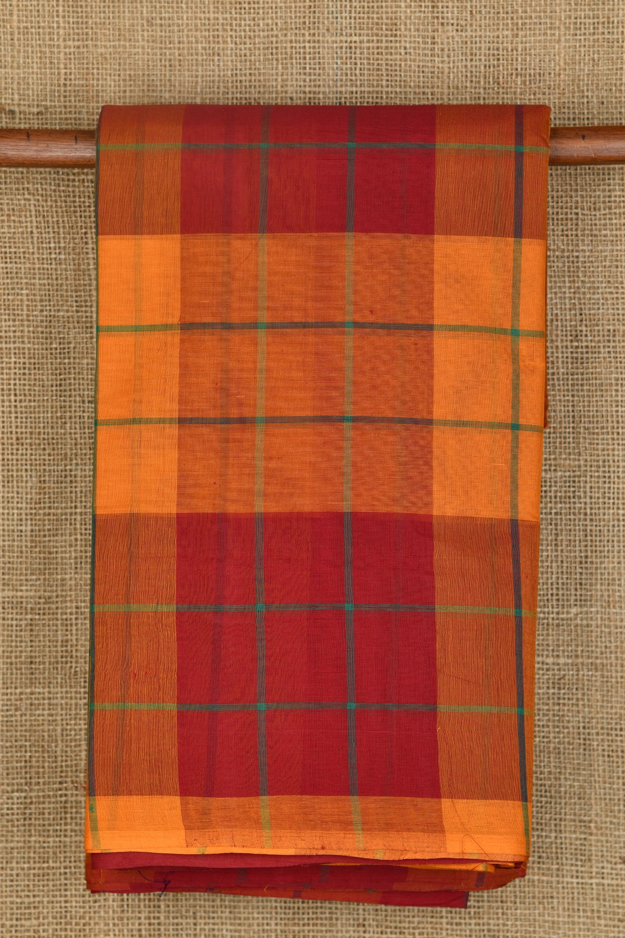  Maroon And Yellow Checked Coimbatore Cotton Saree 