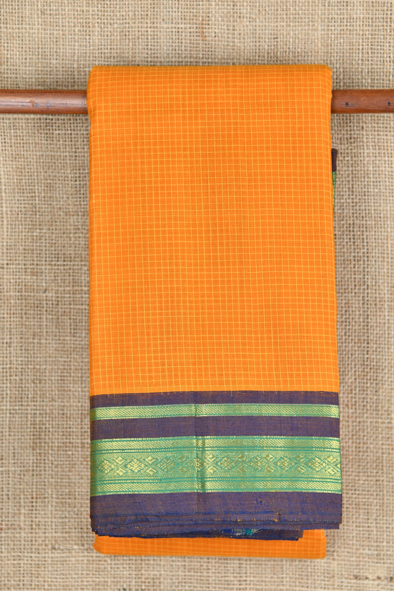  Checked Design Yellow Gadwal Cotton Saree 