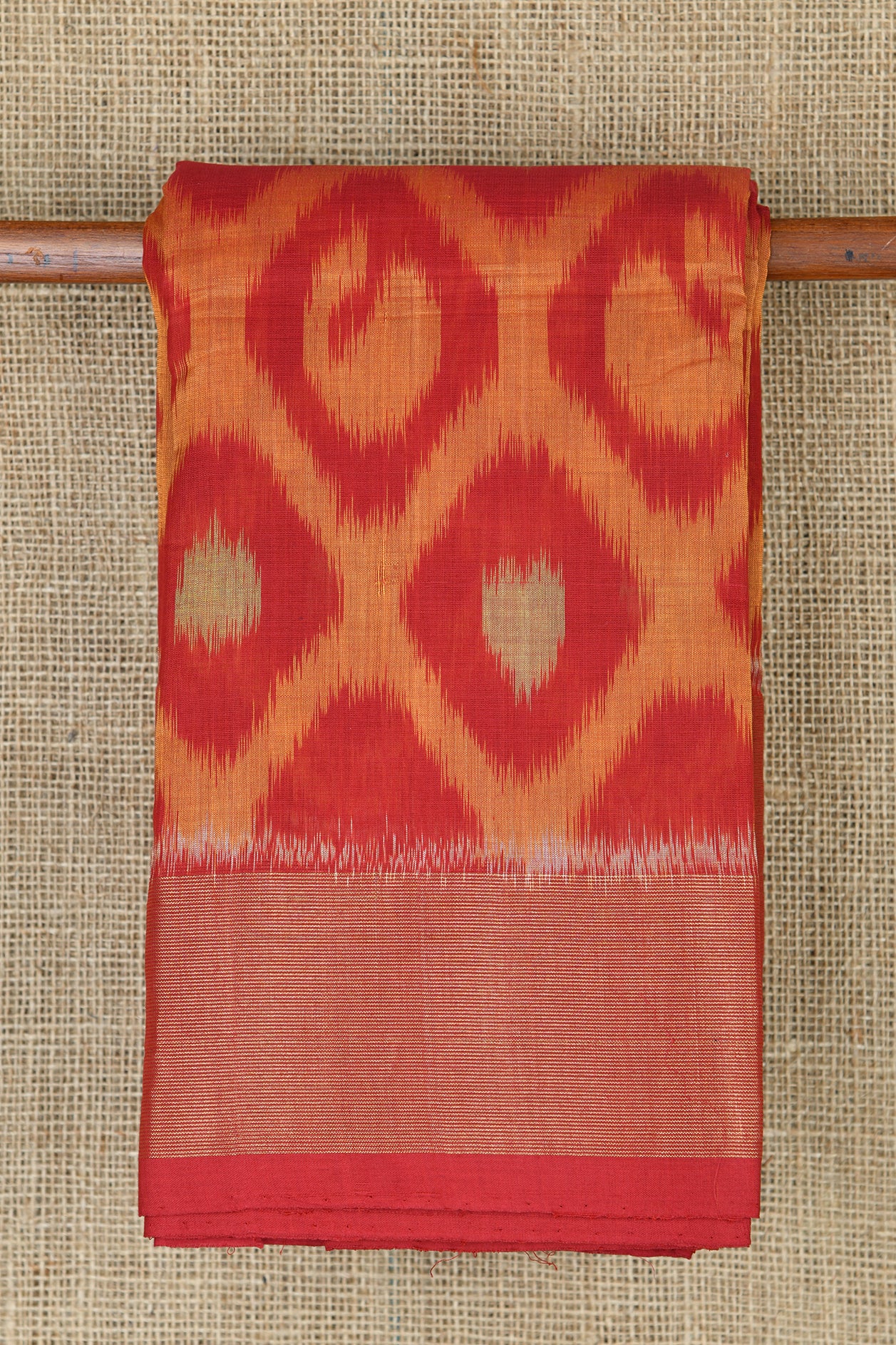  Geometric Design Crimson Red Kora Silk Cotton Saree 