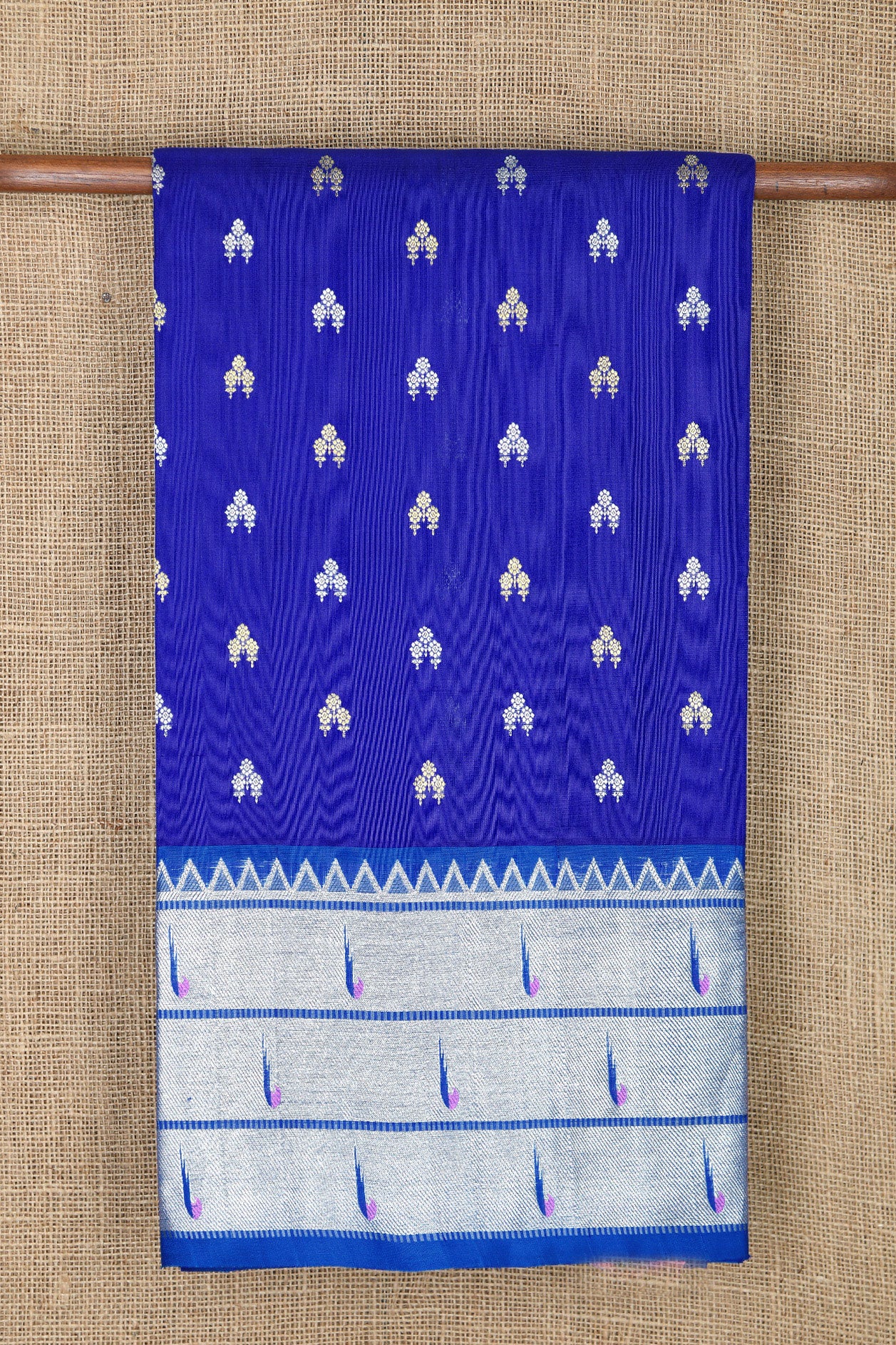  Traditional Big Border With Floral Zari Border Cobalt Blue Soft Silk Saree 