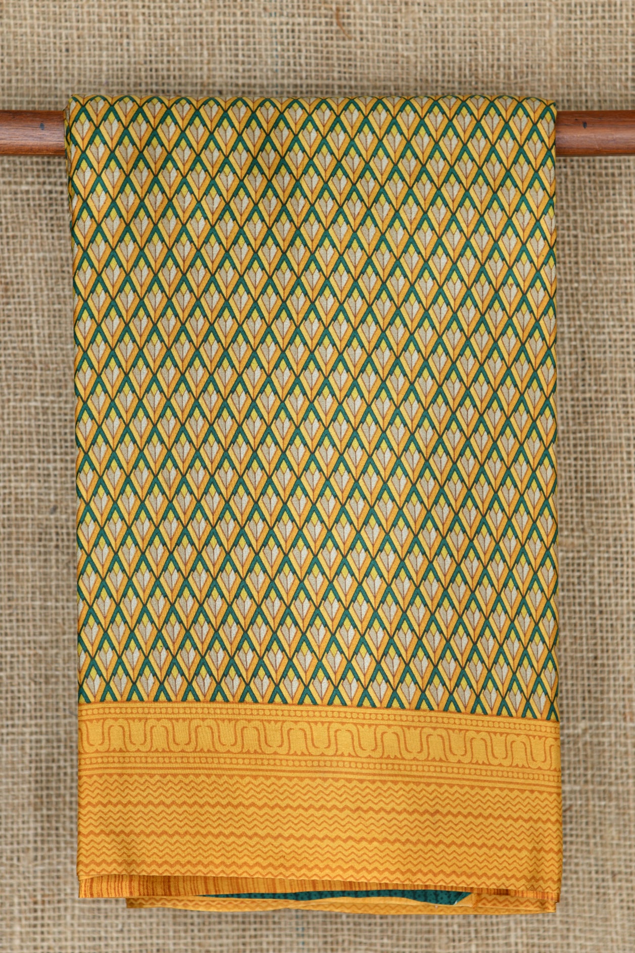  Diamond Design Green And Mustard Printed Silk Saree 