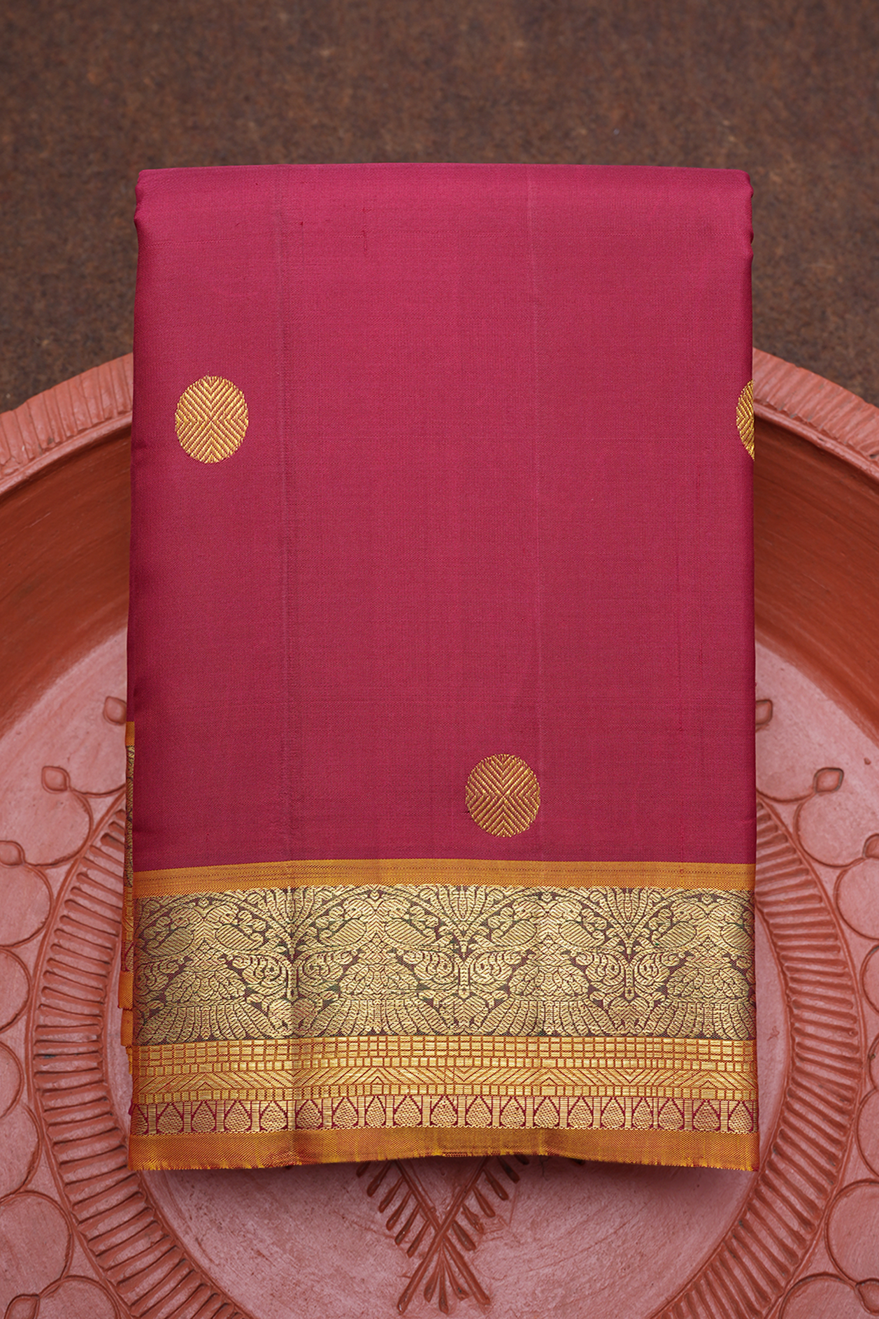  Rudraksh Zari Motifs Blush Red Kanchipuram Silk Saree 