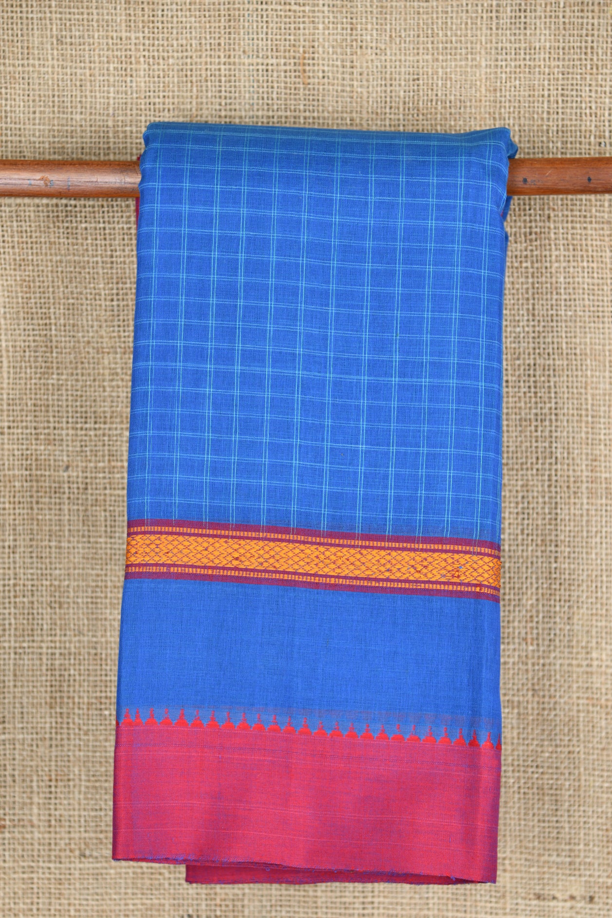  Temple Border Design Blue Gadwal Cotton Saree 