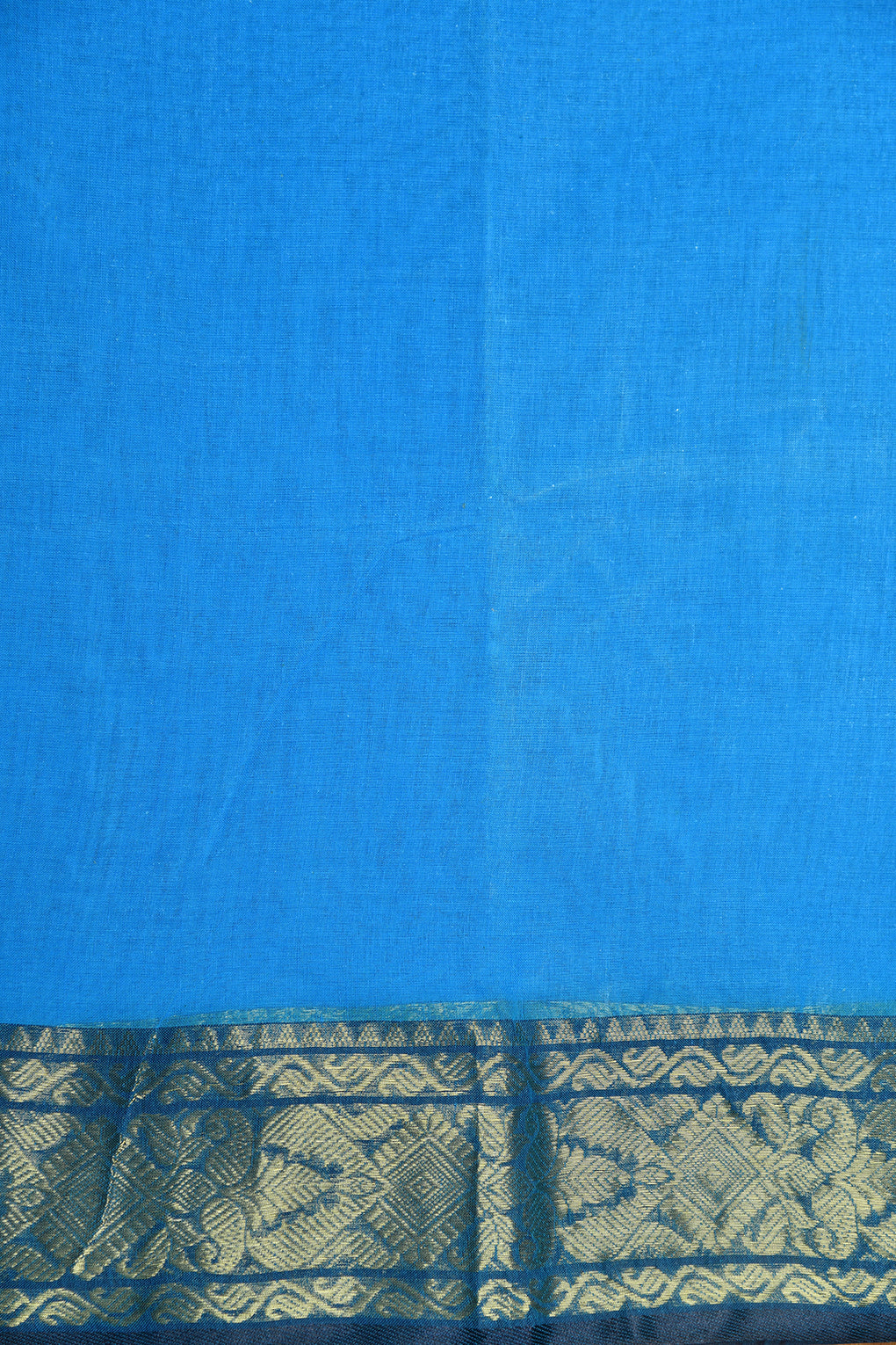 Contrast Floral Zari Border Ramar Blue Plain Bengal Cotton Saree ...
